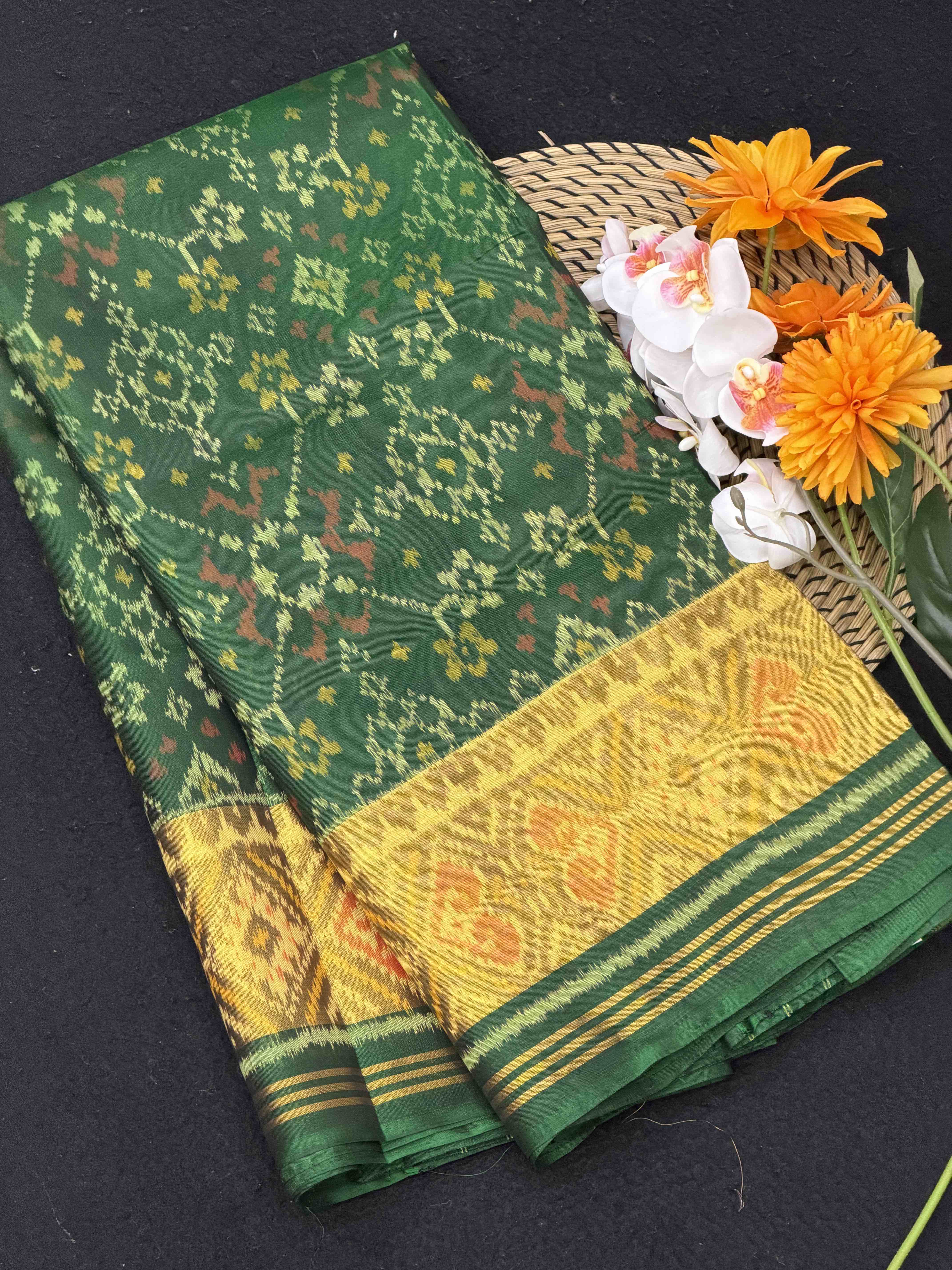 Green Navaratan Tissue border Rajkot Patola Saree