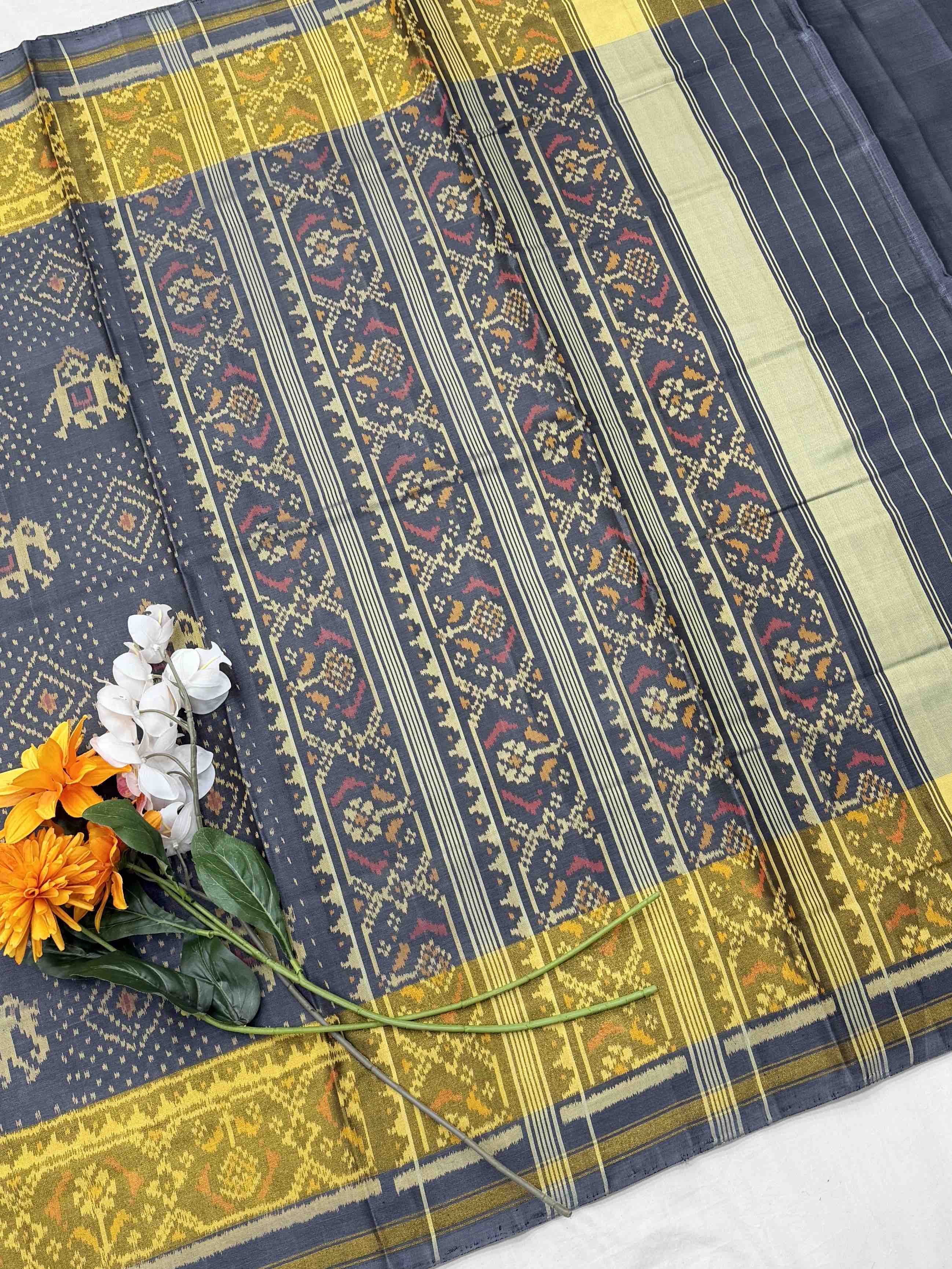Grey Bandhani & Hathi design Rajkot Patola Saree