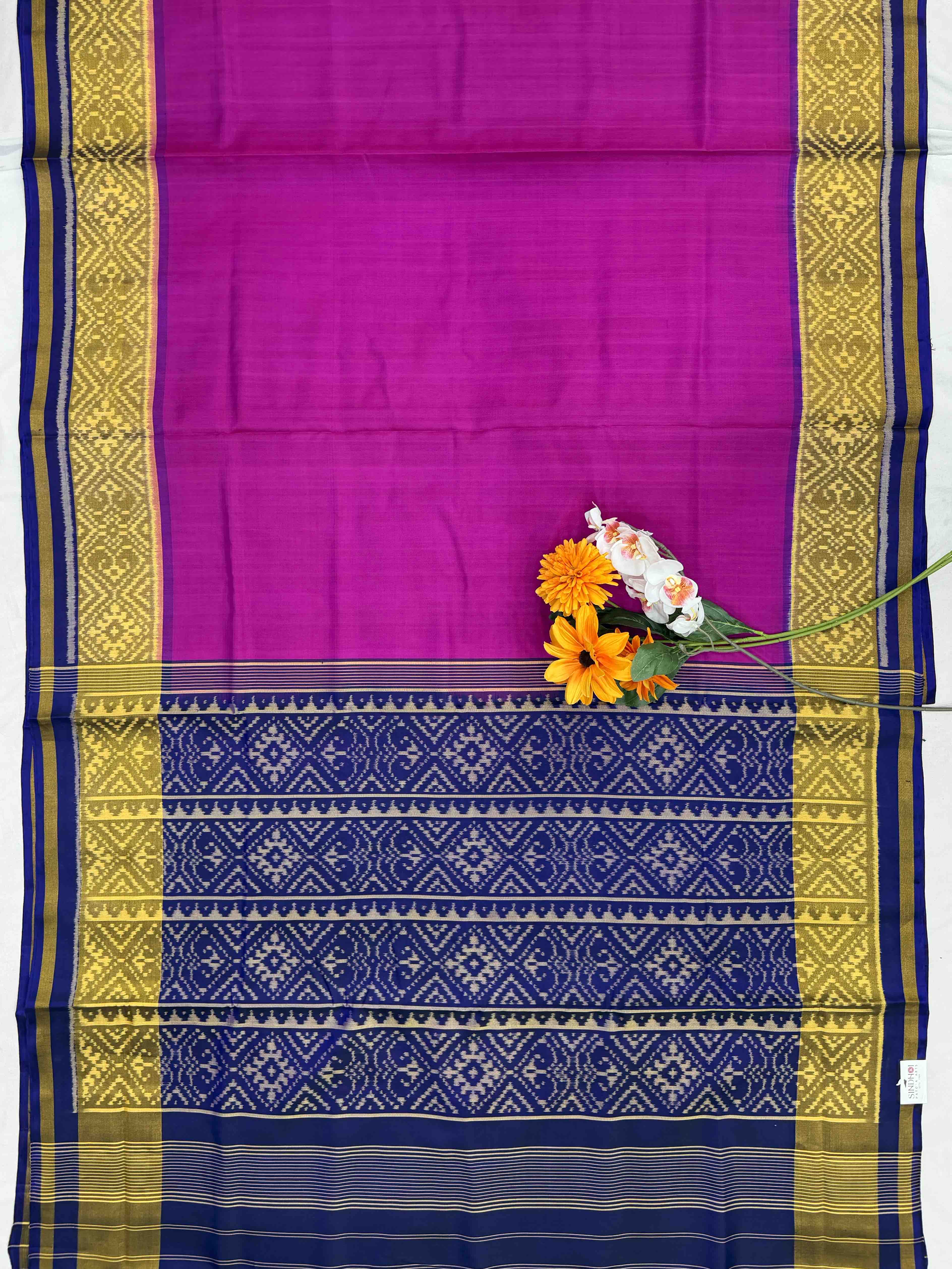 Bluish purple & pink gala border patola saree
