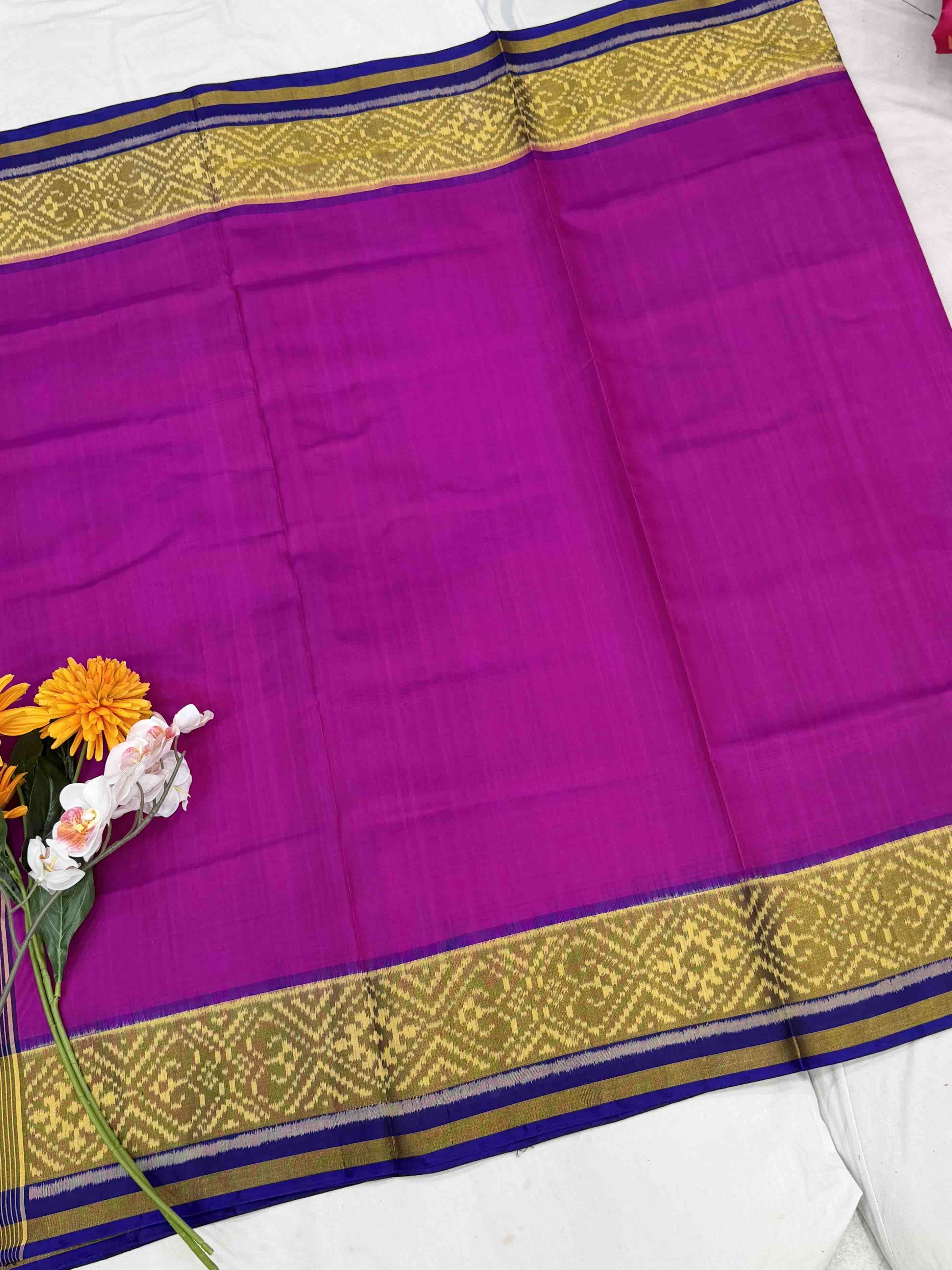 Bluish purple & pink gala border patola saree
