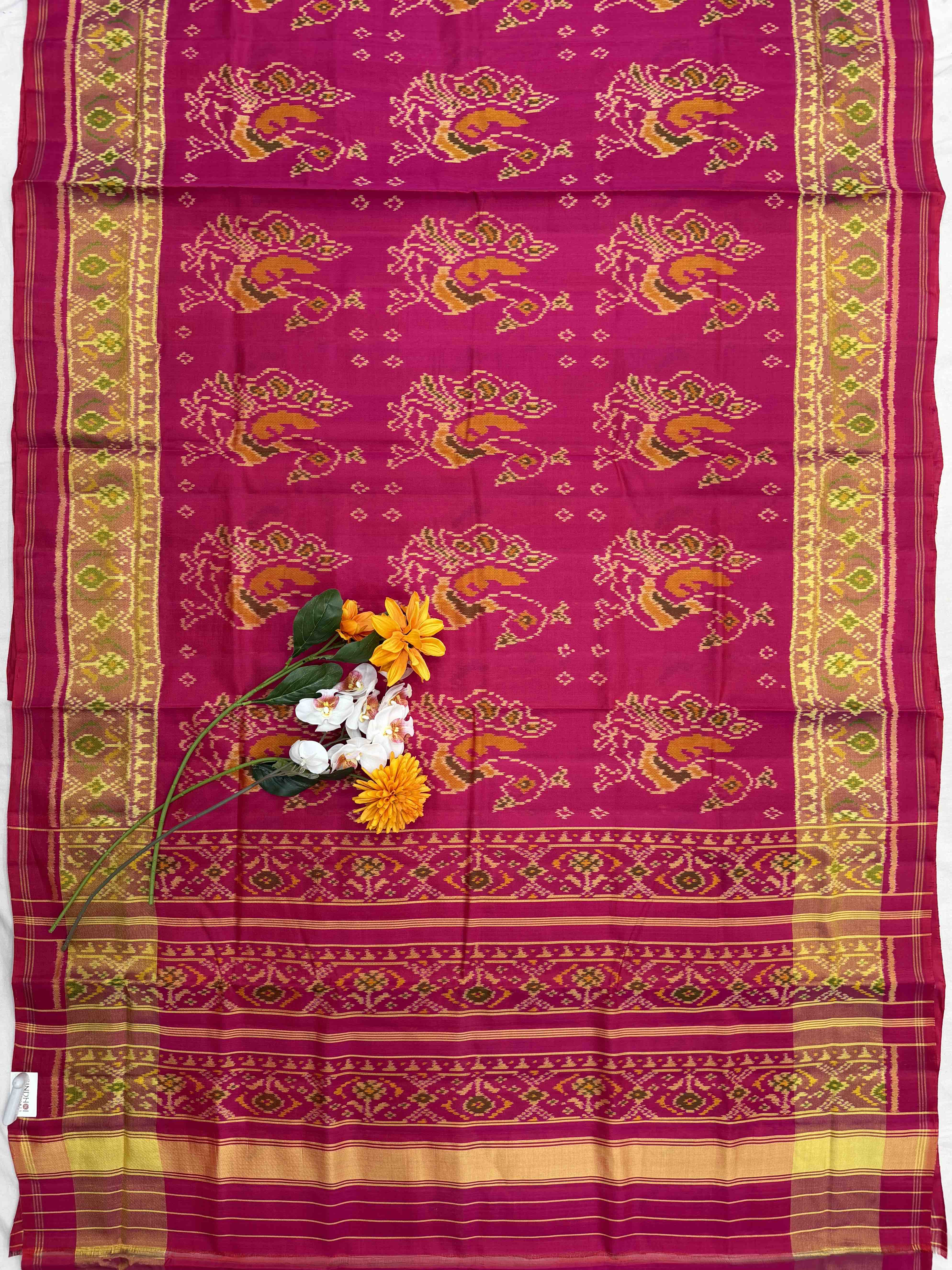 Pink peacock design Rajkot Patola Saree