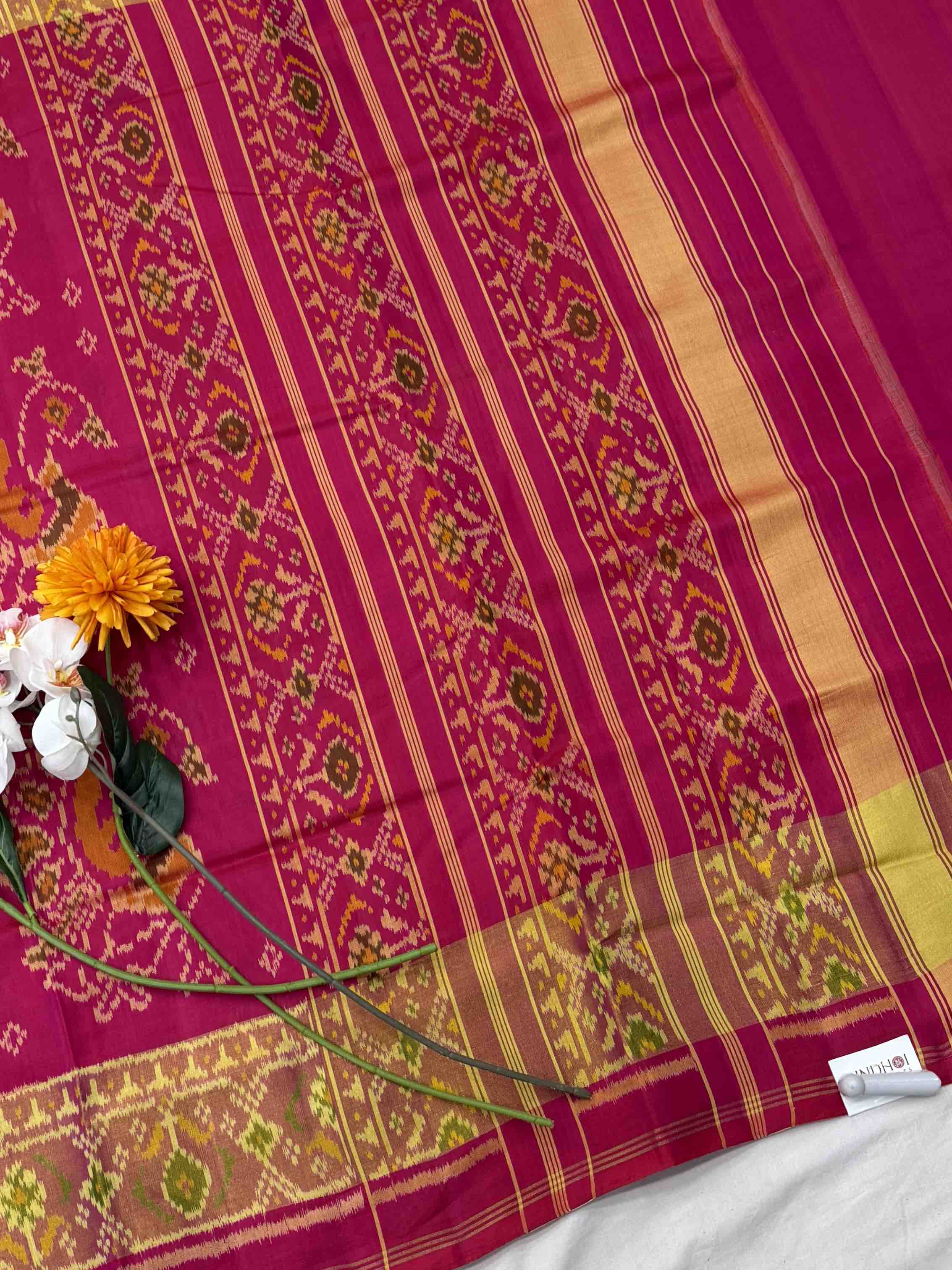 Pink peacock design Rajkot Patola Saree