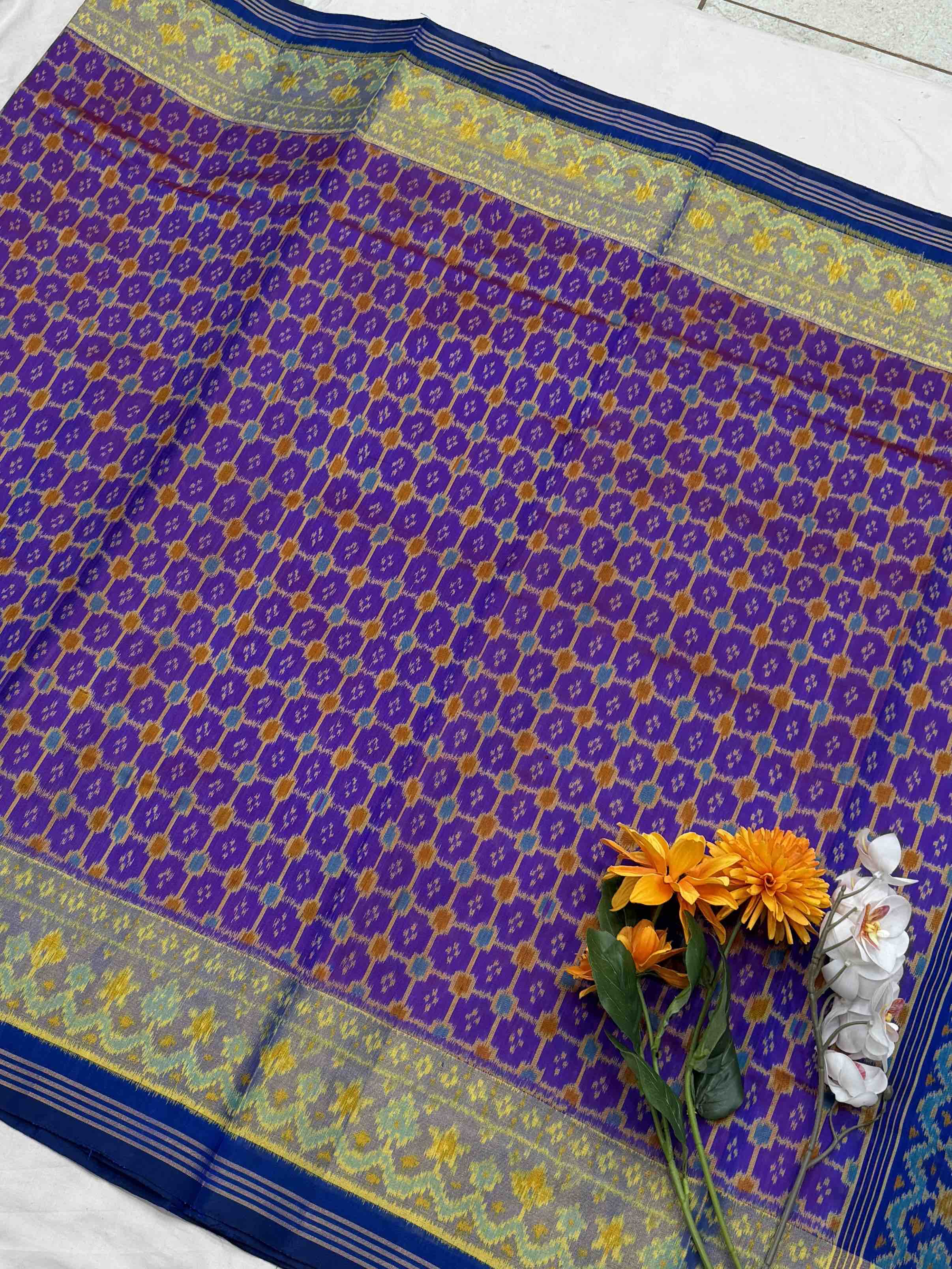 Blue & Purple Fancy Chex Tissue Border Patola Saree