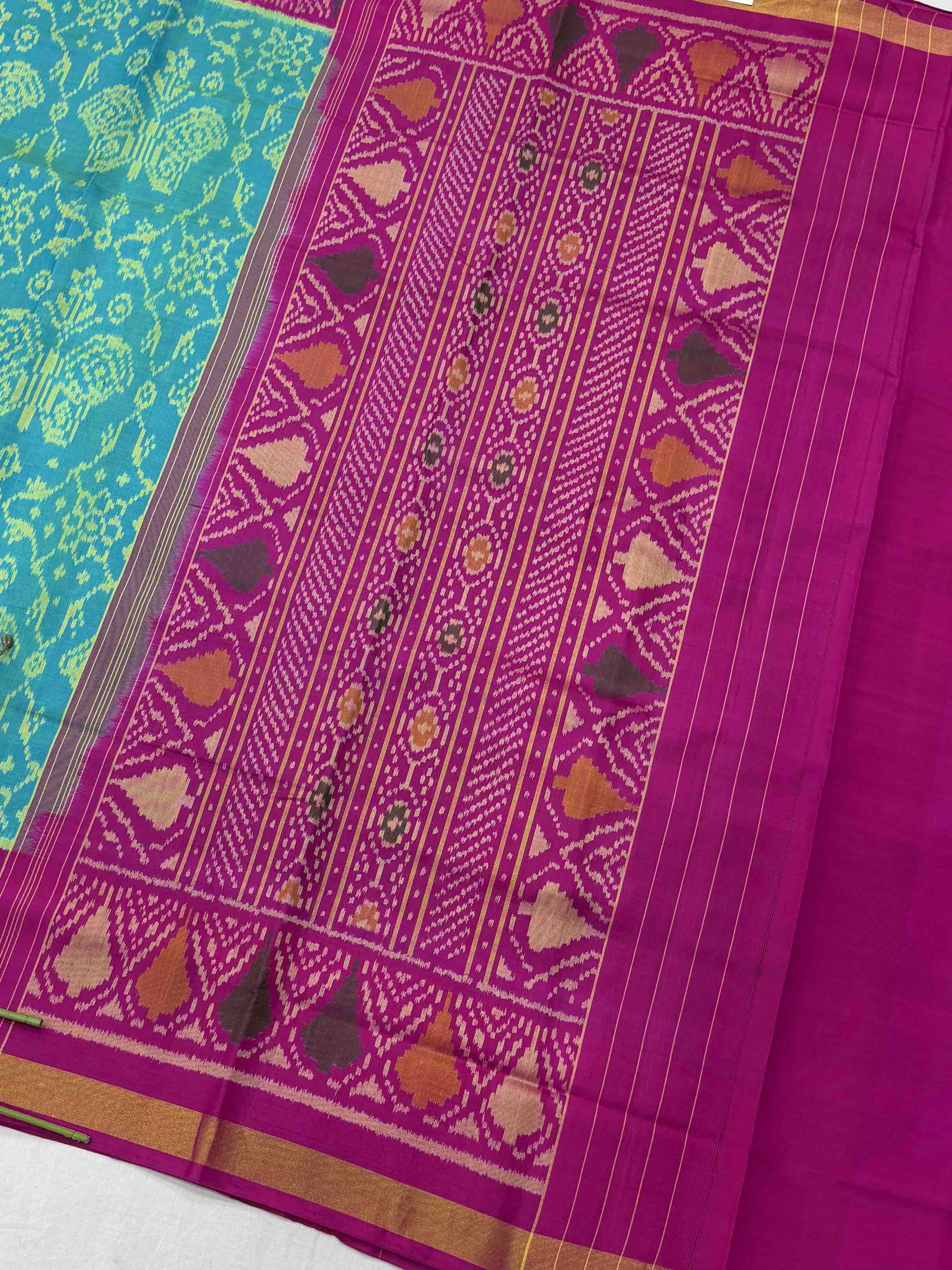Pink & Cyan chhabdi butterfly Rajkot Patola Saree