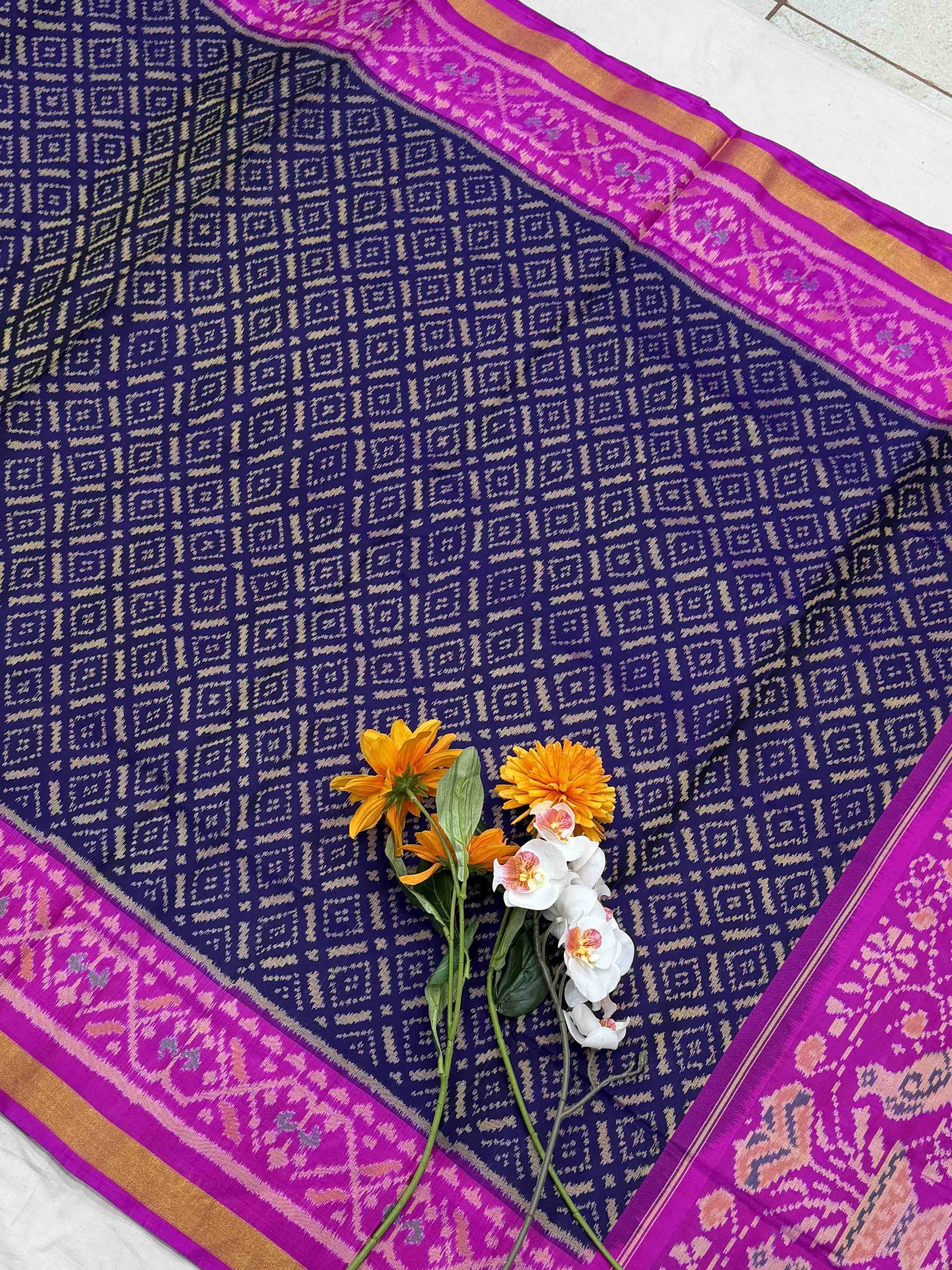 Pink & Deep Purple Chokhta Bhat Patola Saree