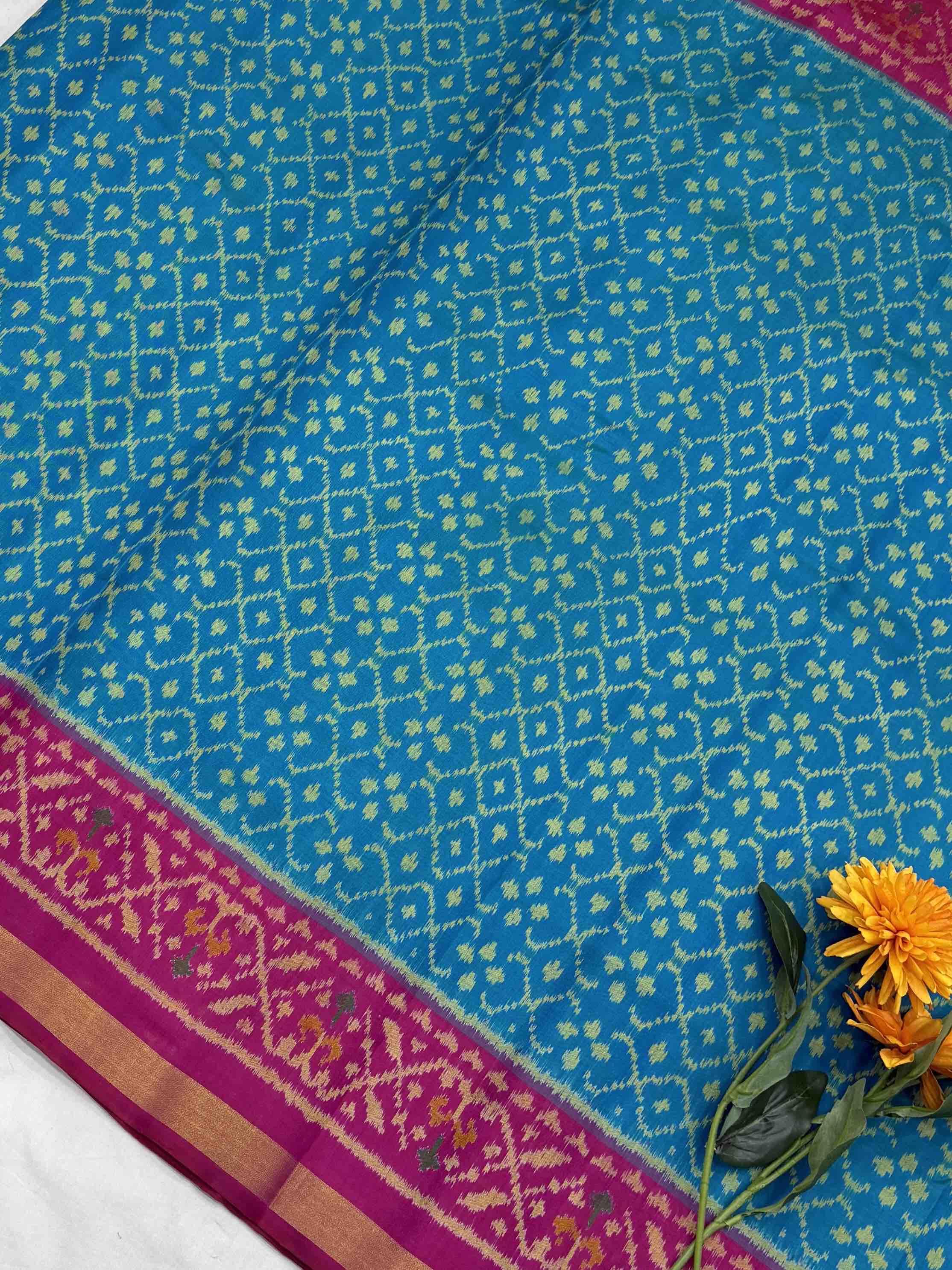 Pink & Cyan Designer Patola Saree