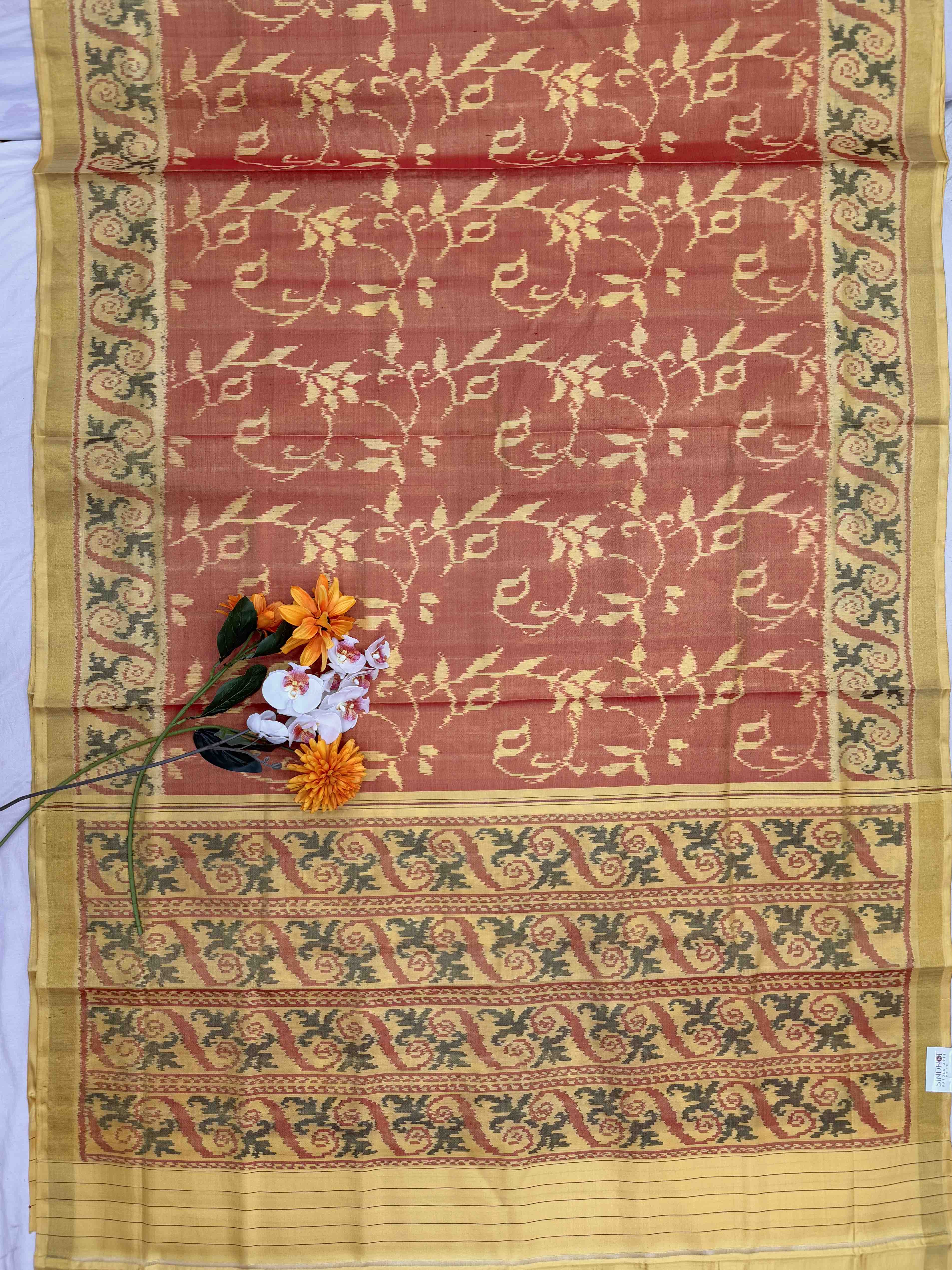 Light yellow & Shaded Carrot colour designer Patola Saree