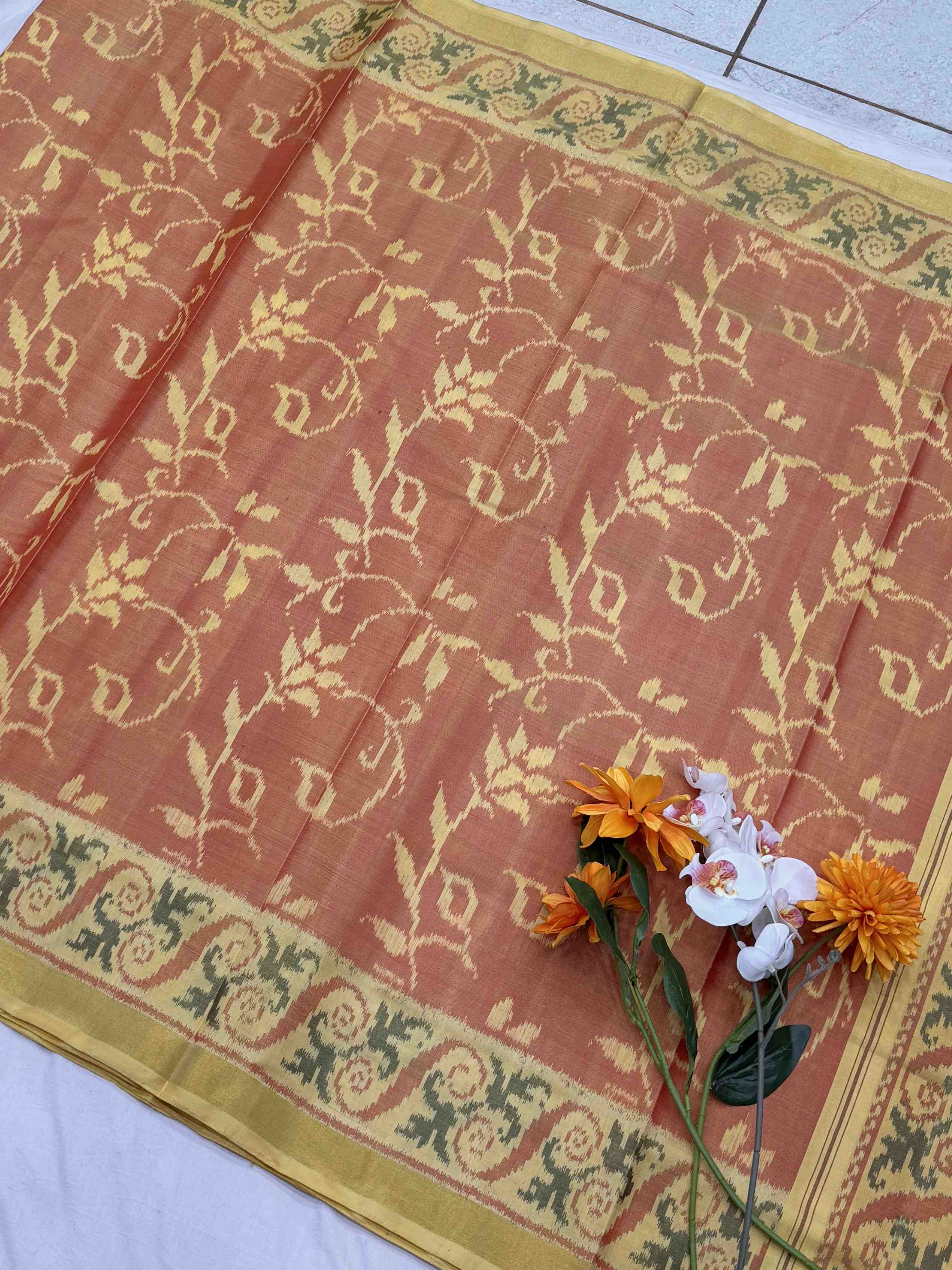 Light yellow & Shaded Carrot colour designer Patola Saree