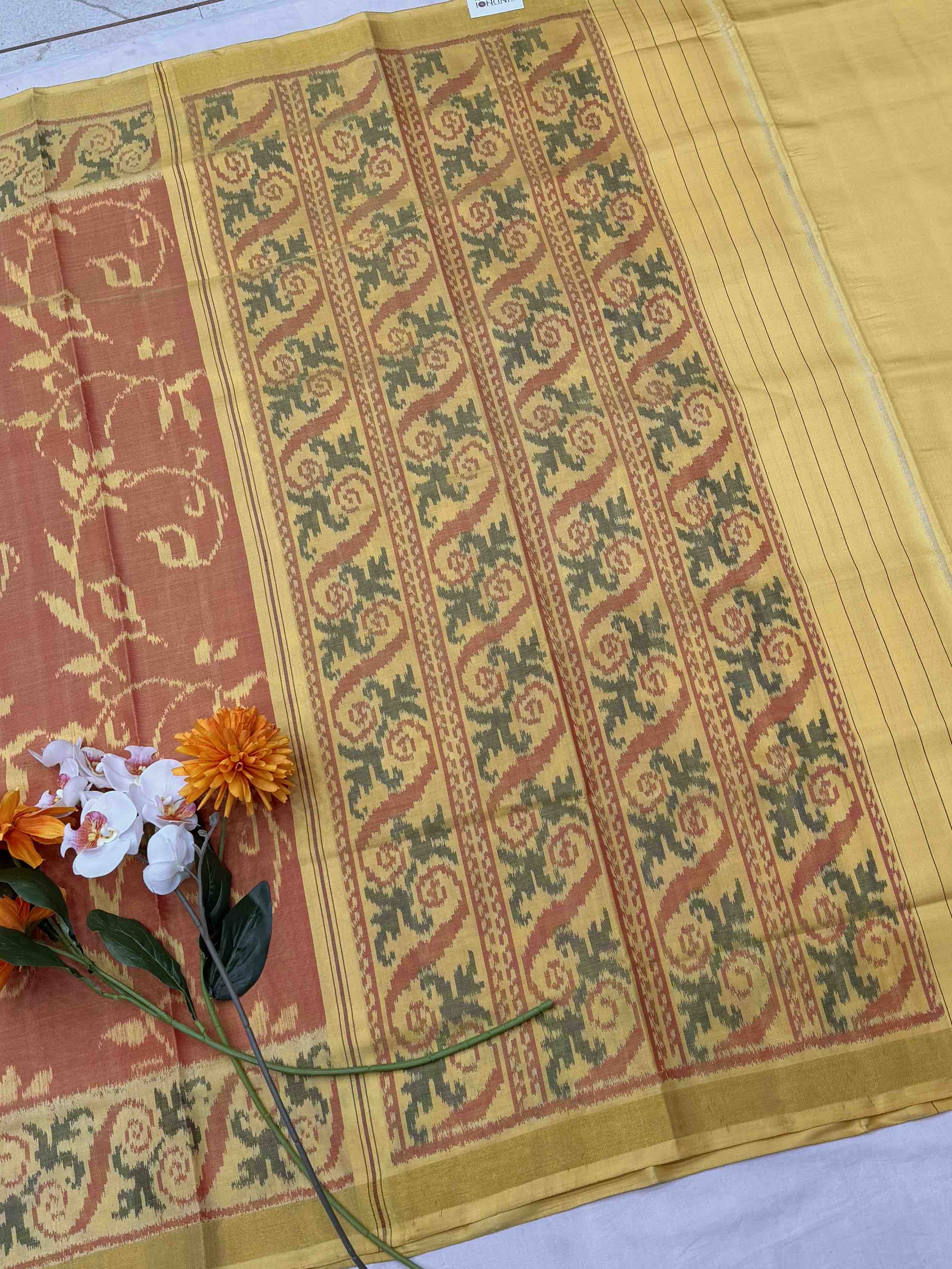 Light yellow & Shaded Carrot colour designer Patola Saree