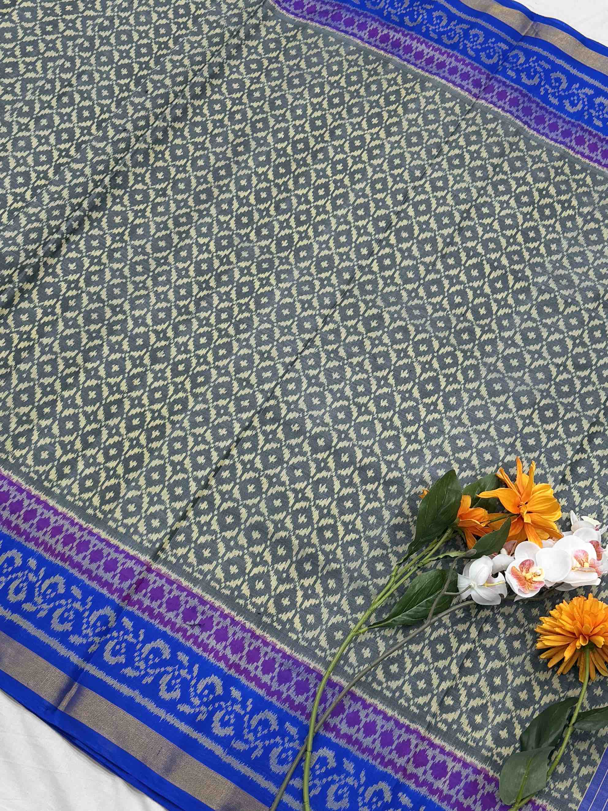 Blue & Grey Designer Rajkot Patola Saree
