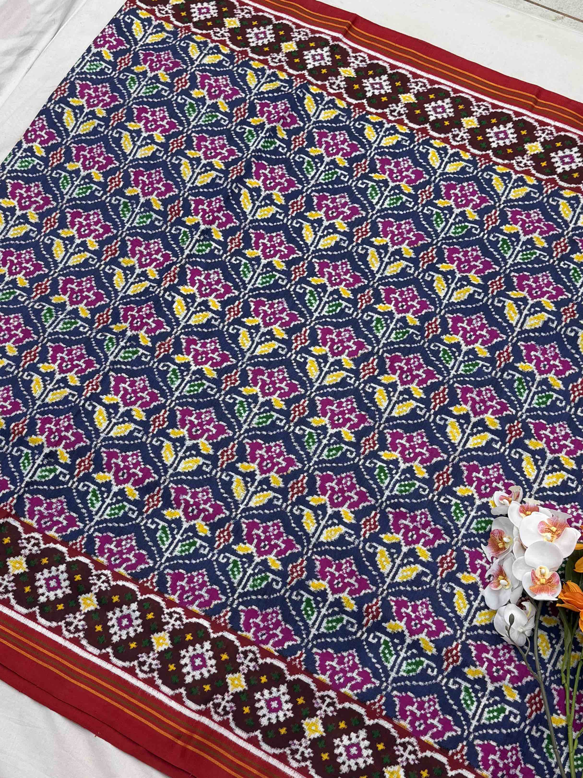 Indigo & Red floral Double ikat Patola Saree