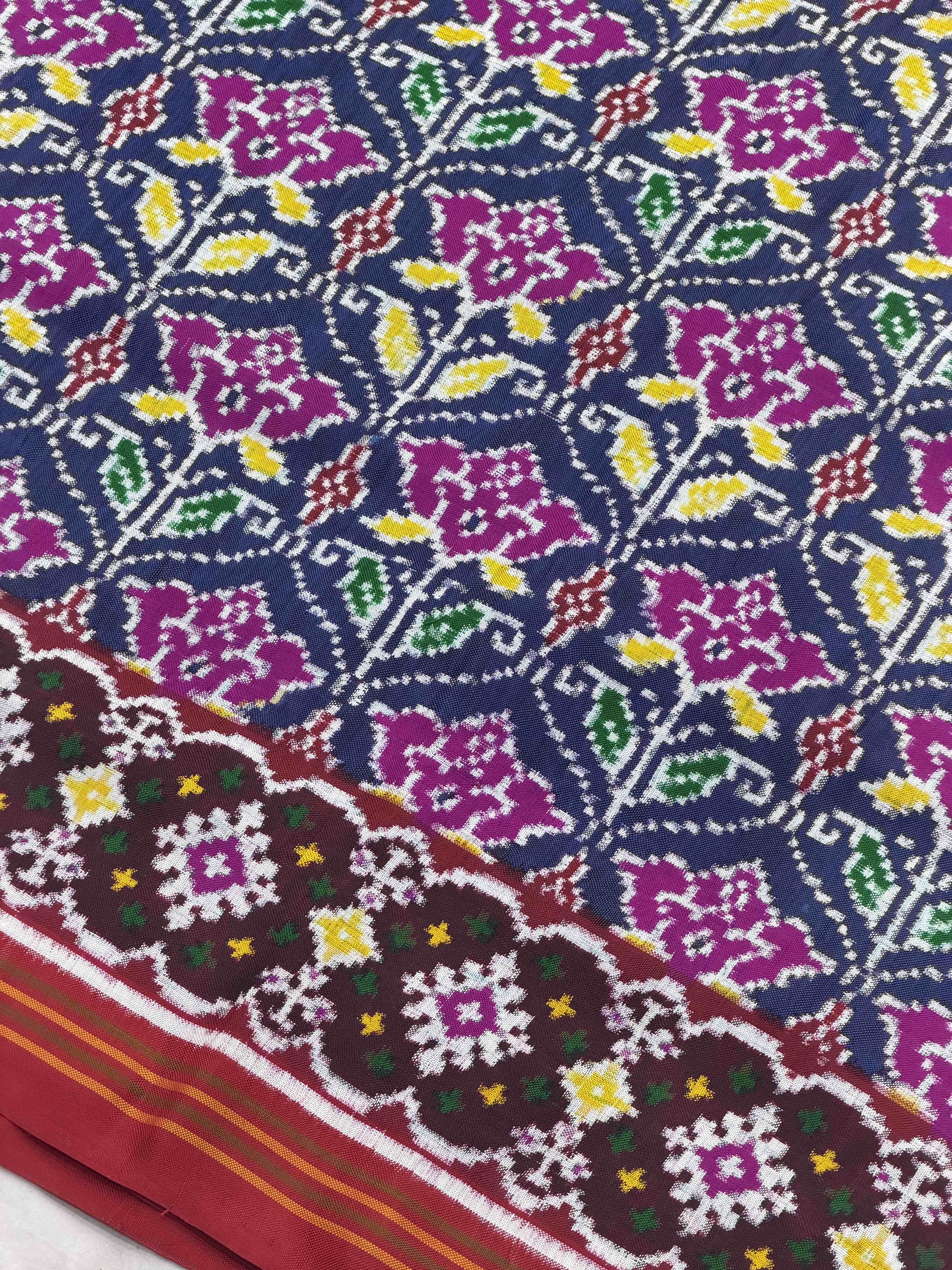 Indigo & Red floral Double ikat Patola Saree