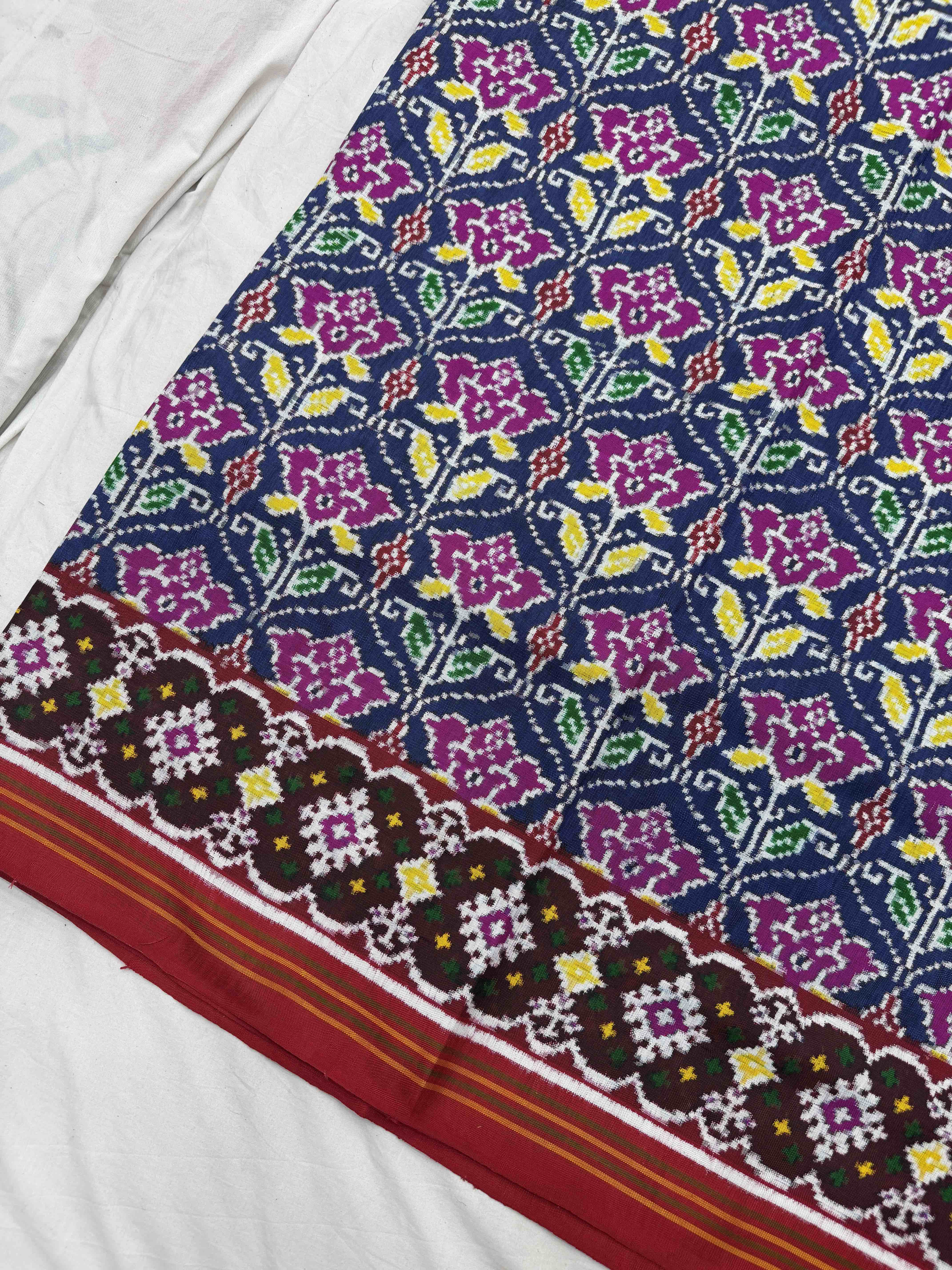 Indigo & Red floral Double ikat Patola Saree