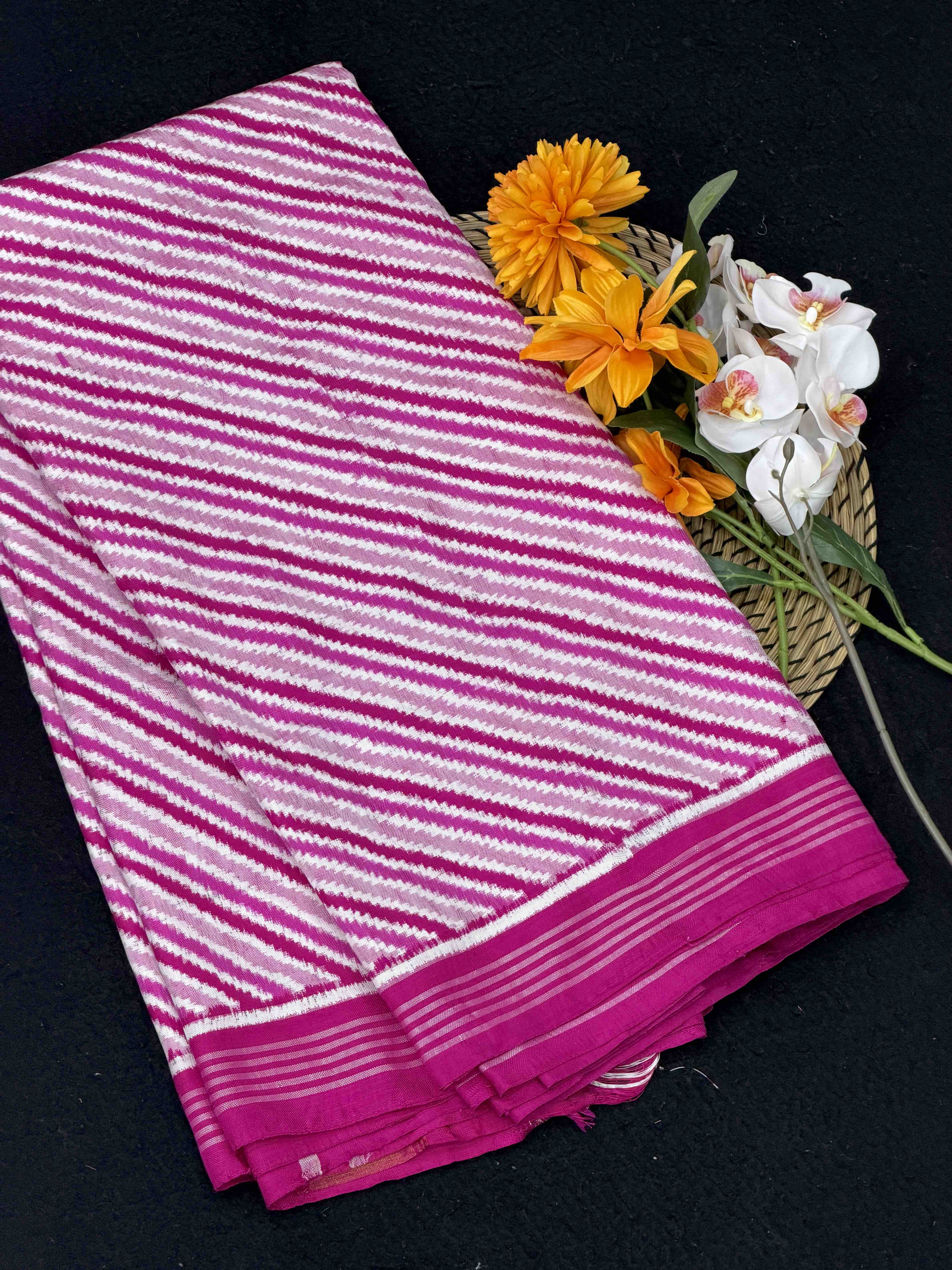 Tri colours of pink Laheriya Double Ikat Patan Patola Saree