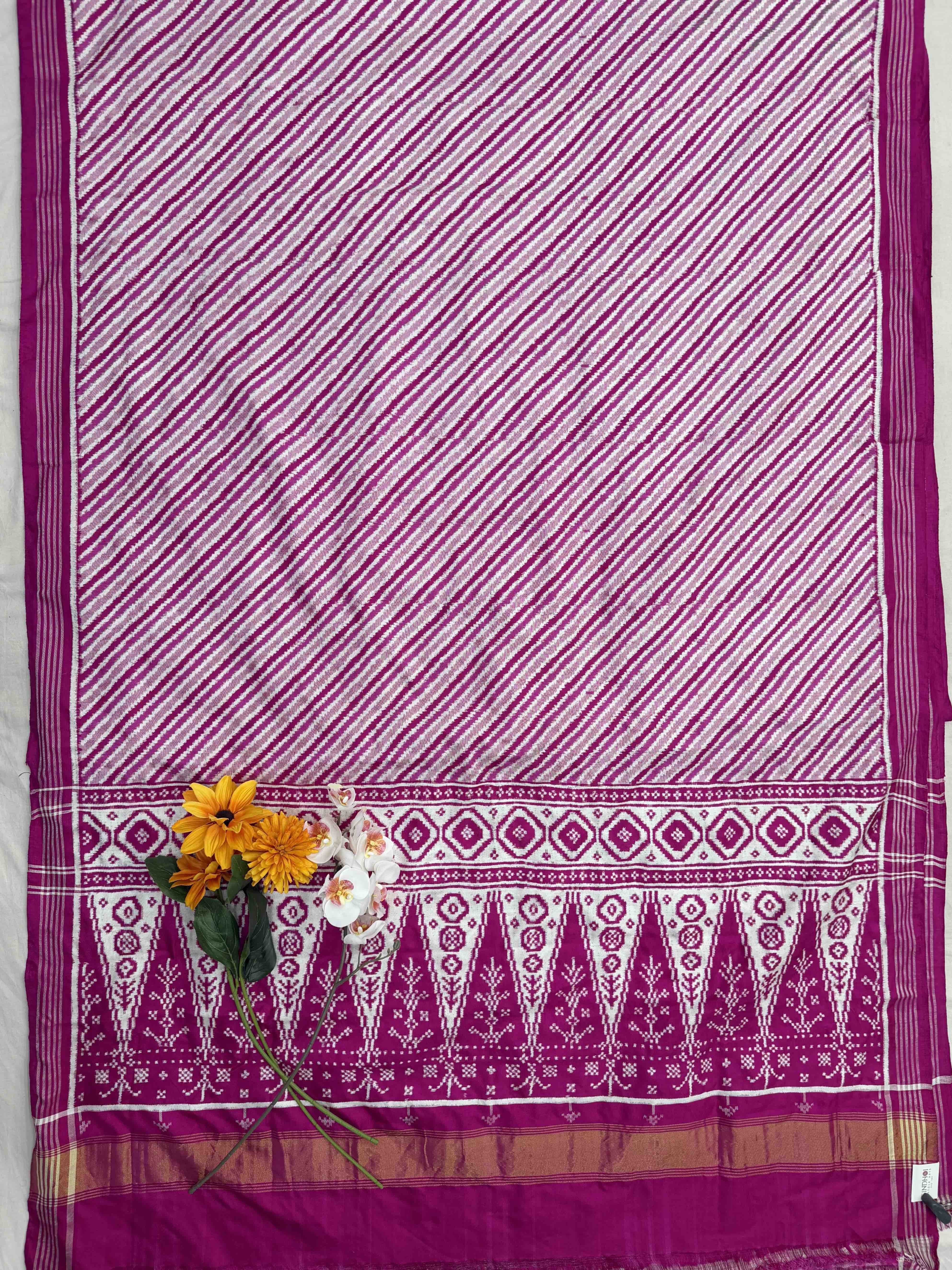 Tri colours of pink Laheriya Double Ikat Patan Patola Saree