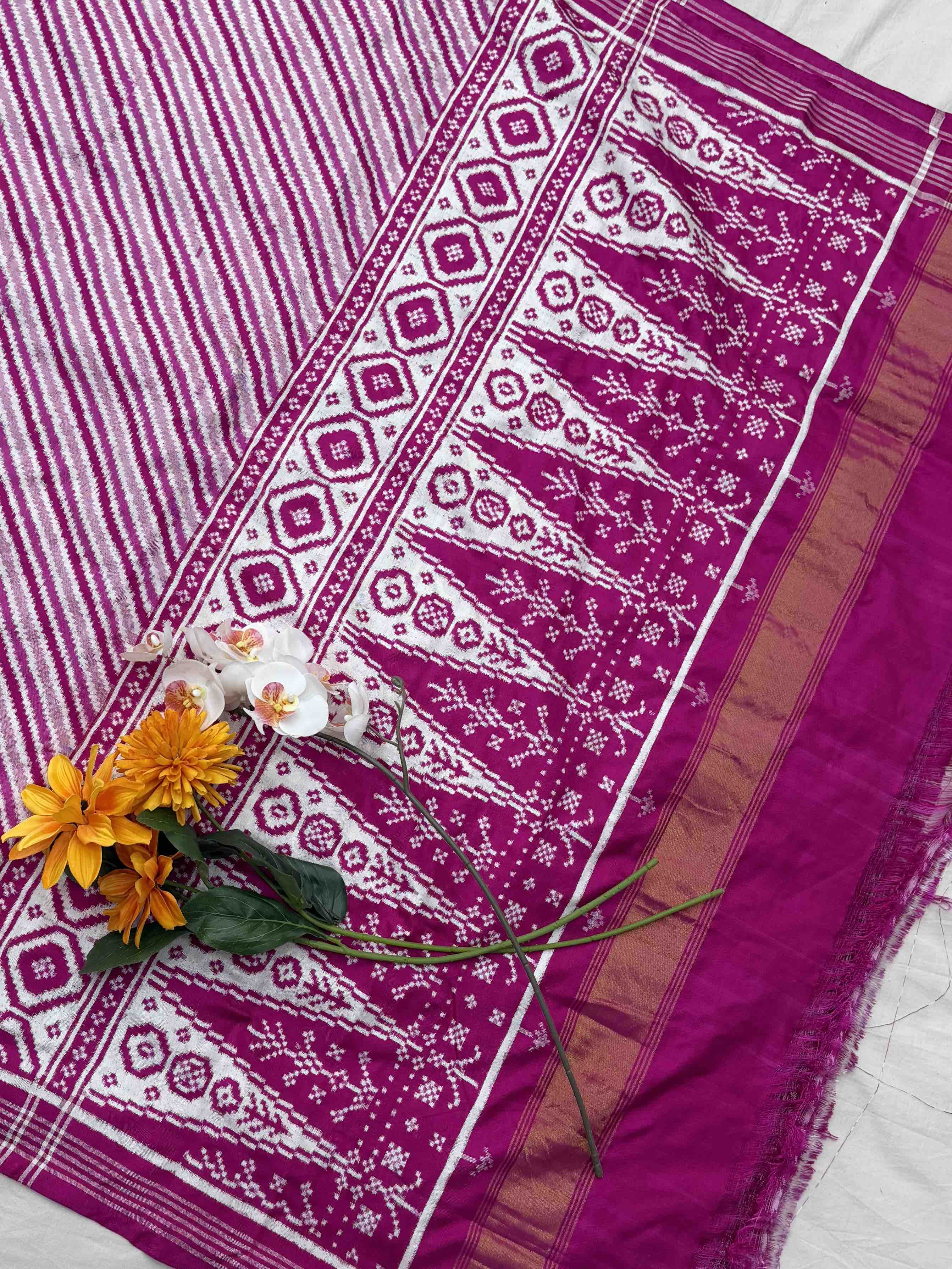Tri colours of pink Laheriya Double Ikat Patan Patola Saree