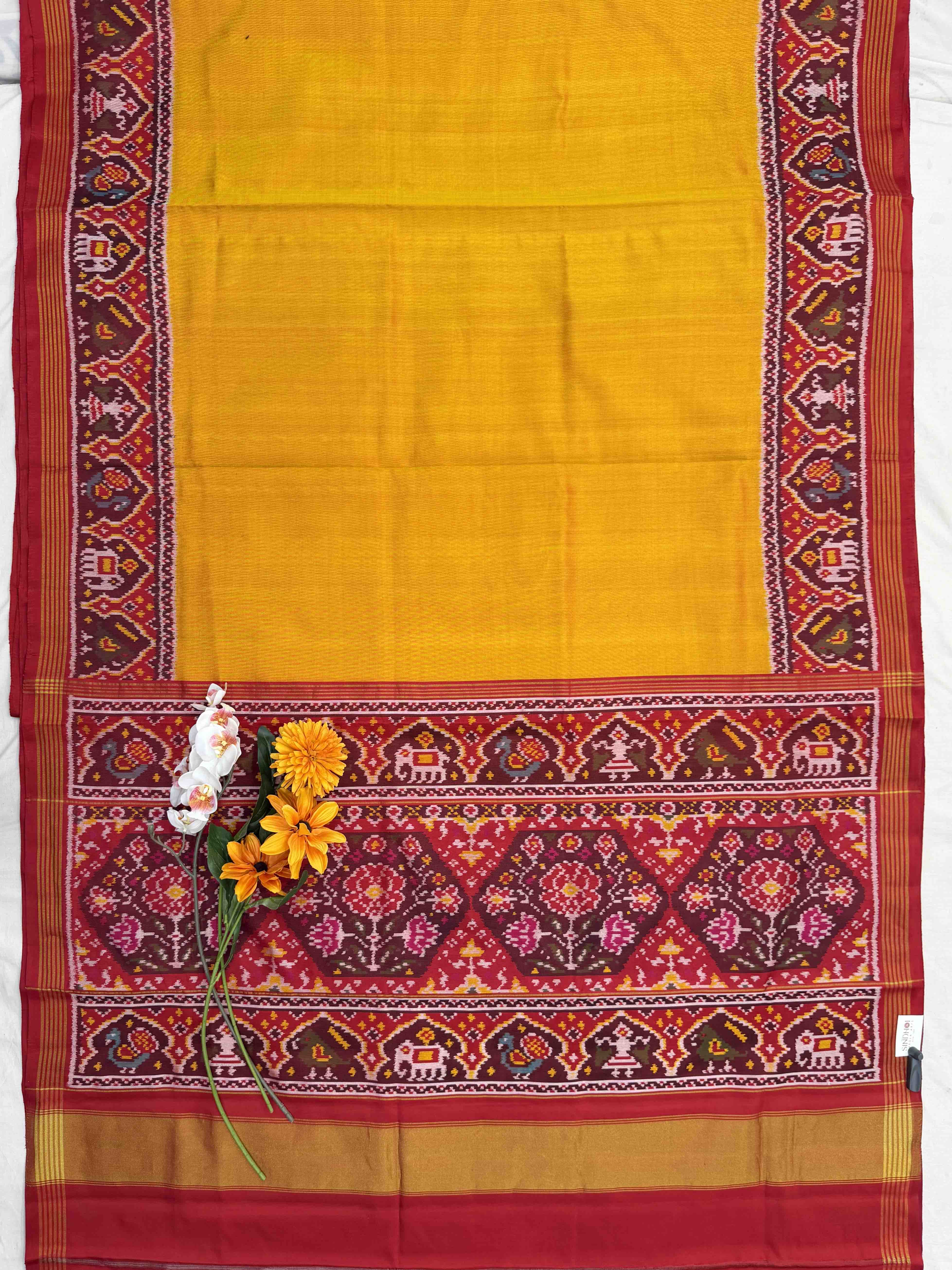 Red & mustered Plain Gala Border Patola with Navaratn design blouse