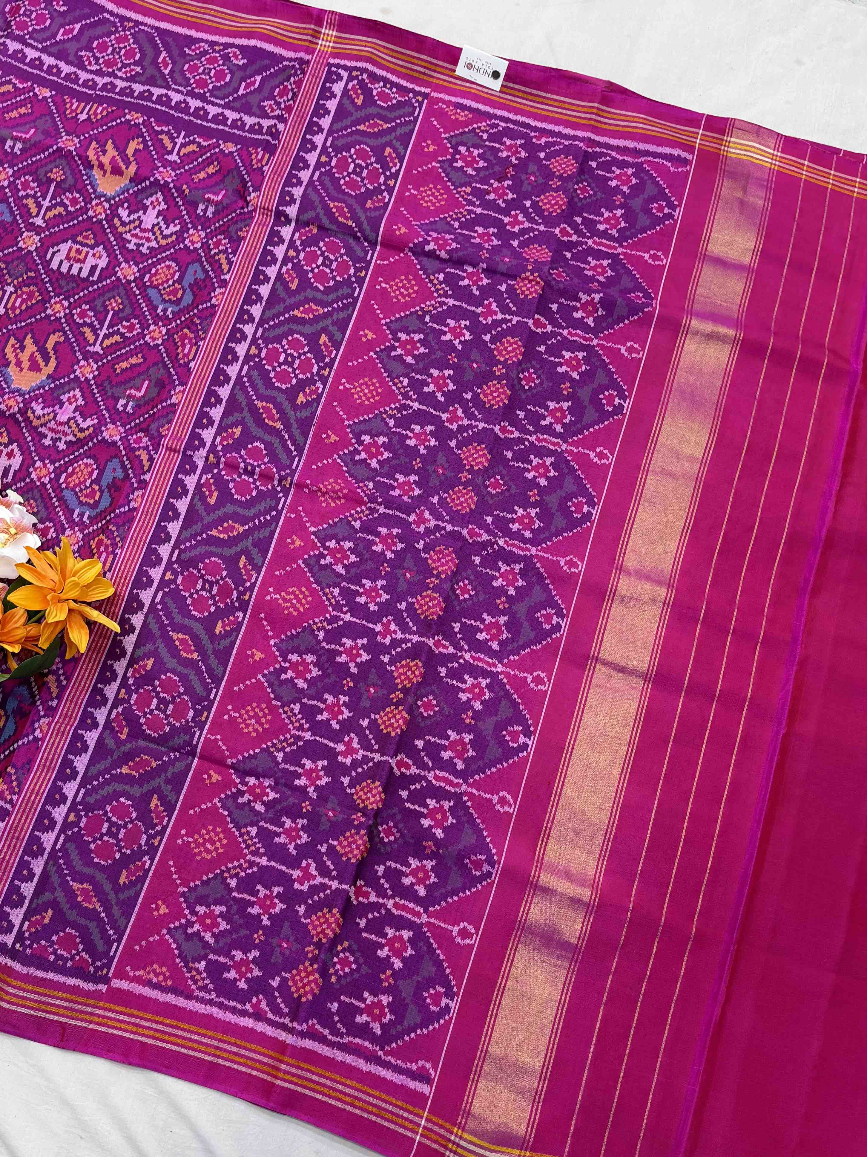 Pink Narikunj single ikat Patan Patola Saree