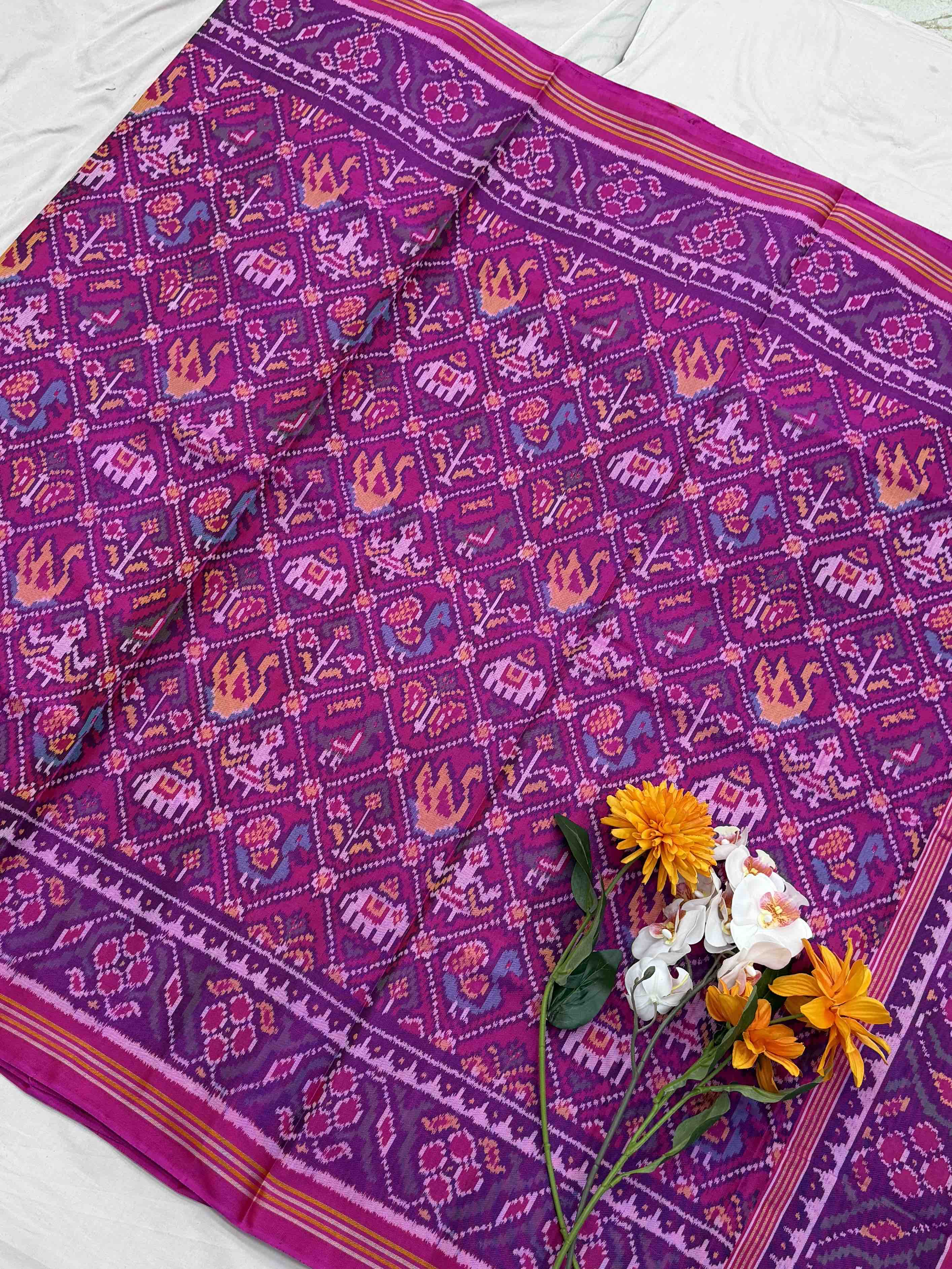 Pink Narikunj single ikat Patan Patola Saree