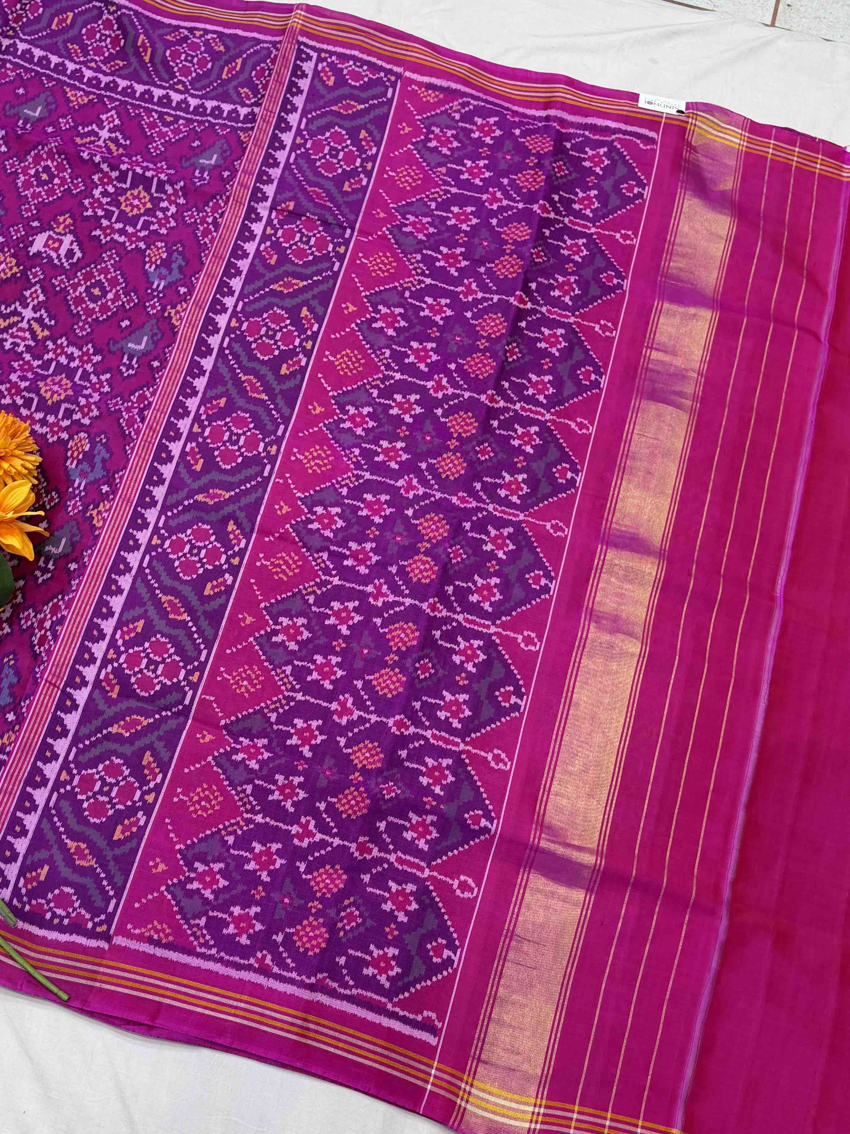 Pink navaratan Narikunj single ikat Patola Saree