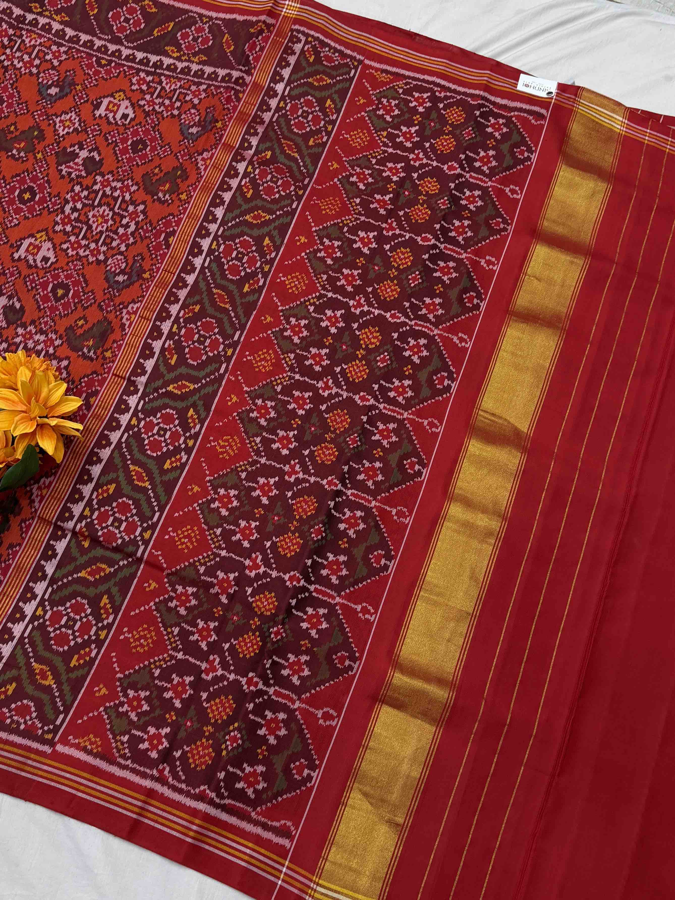Red & orange narikunj navratan single ikat patola
