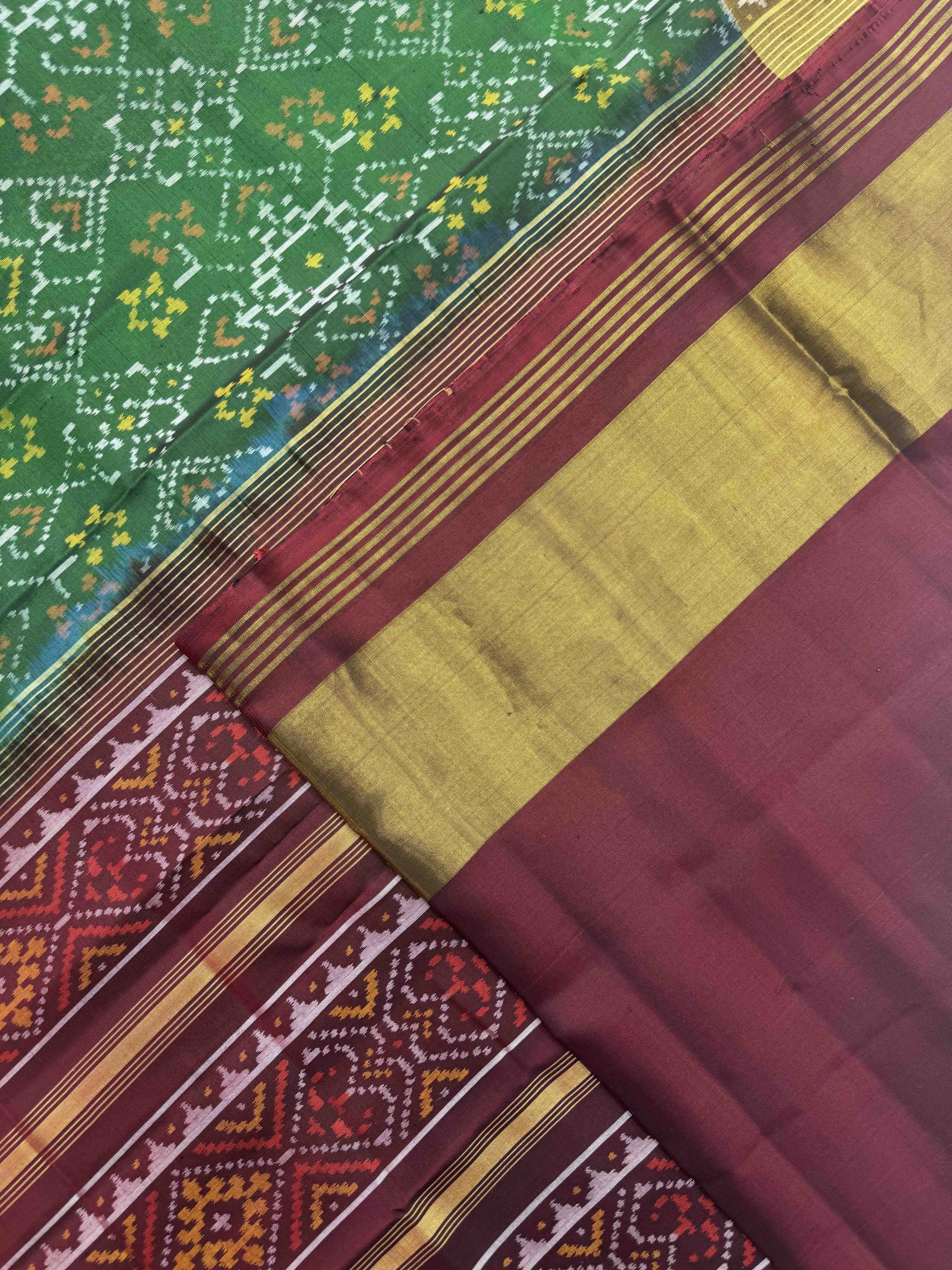 Green & Red Manekchowk Navratan Mix Patola Saree