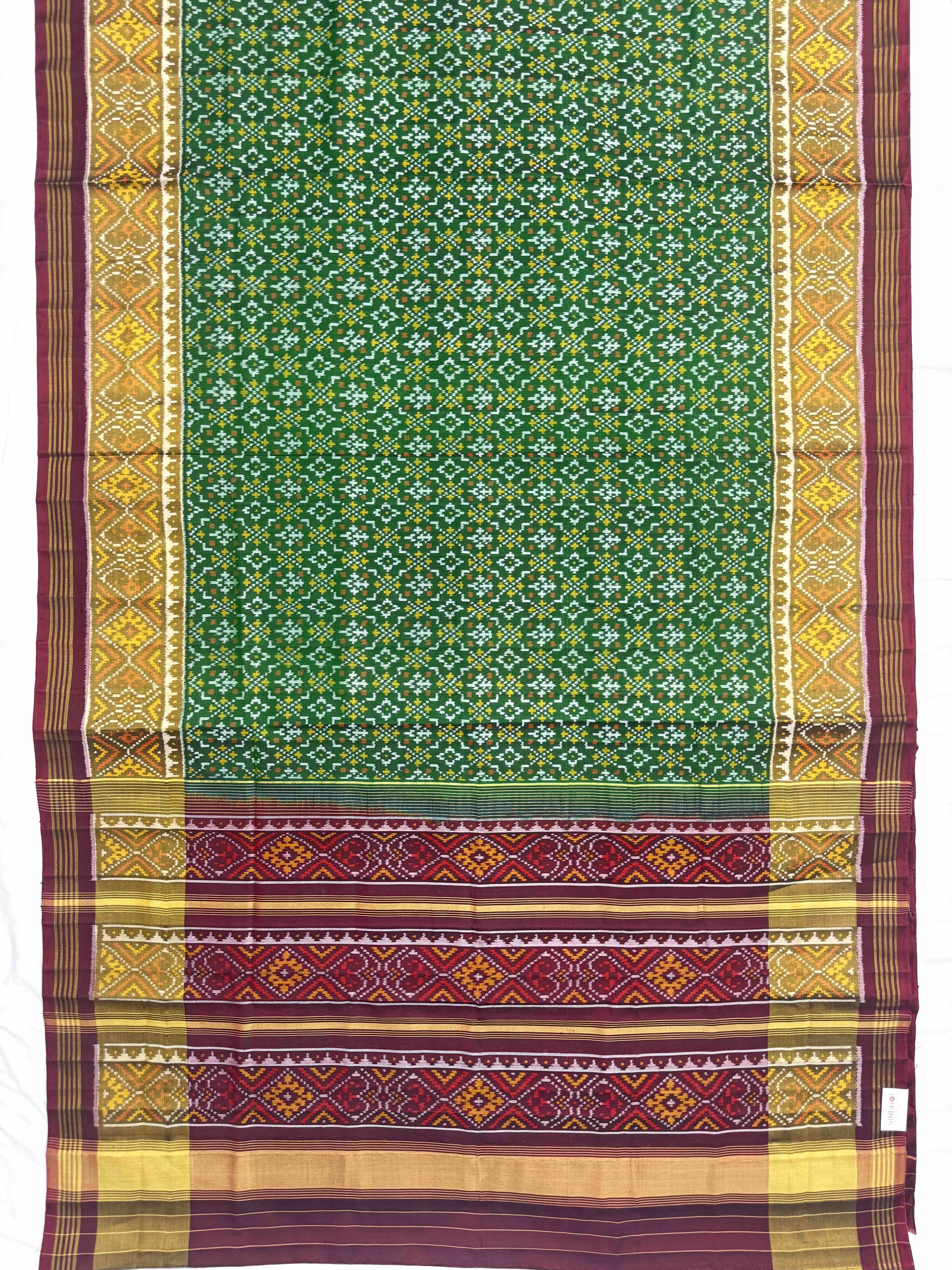 Green & Red Buttonful Patola Saree