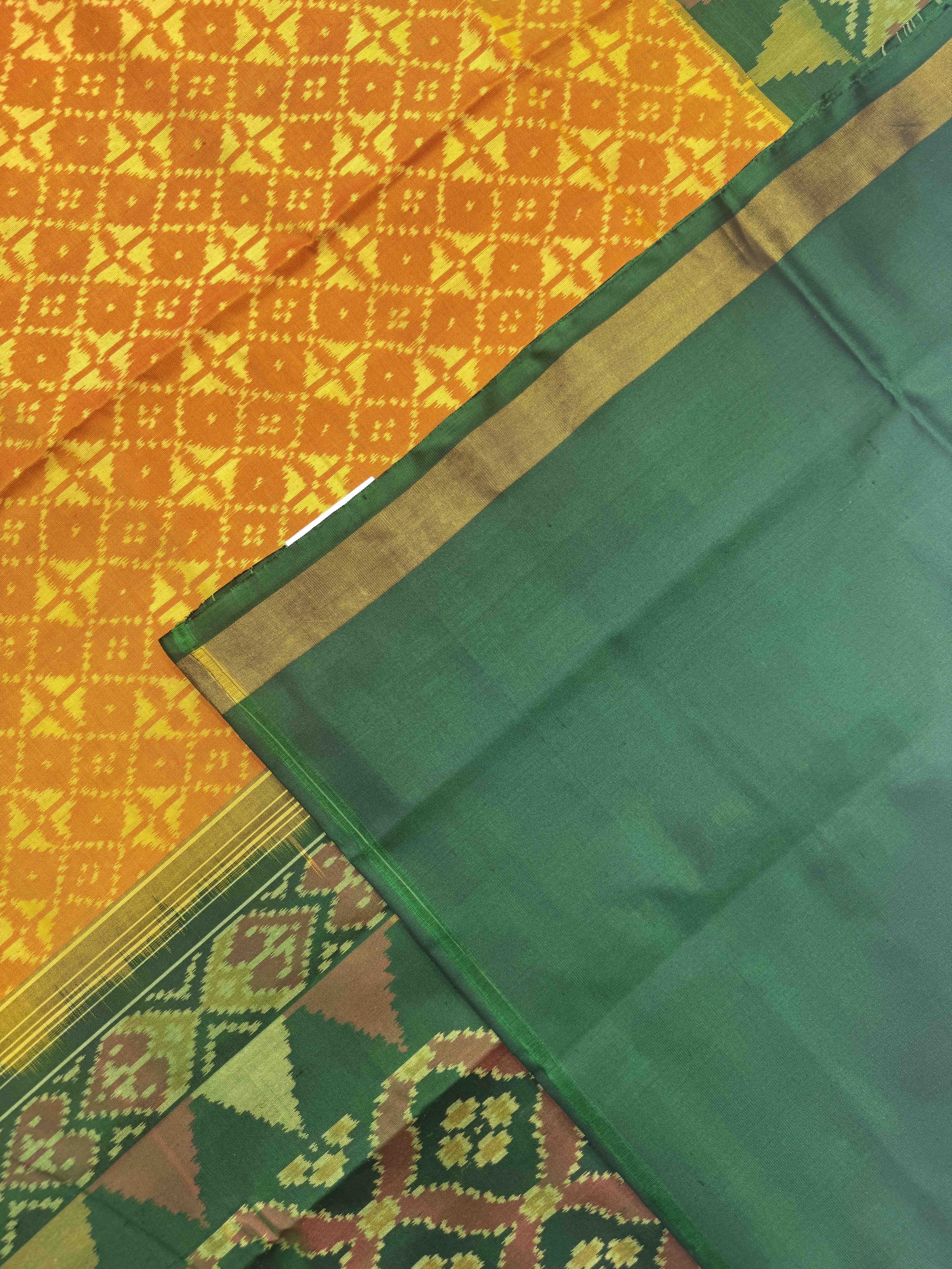 Yellowish Golden & Green Fancy Patola Saree