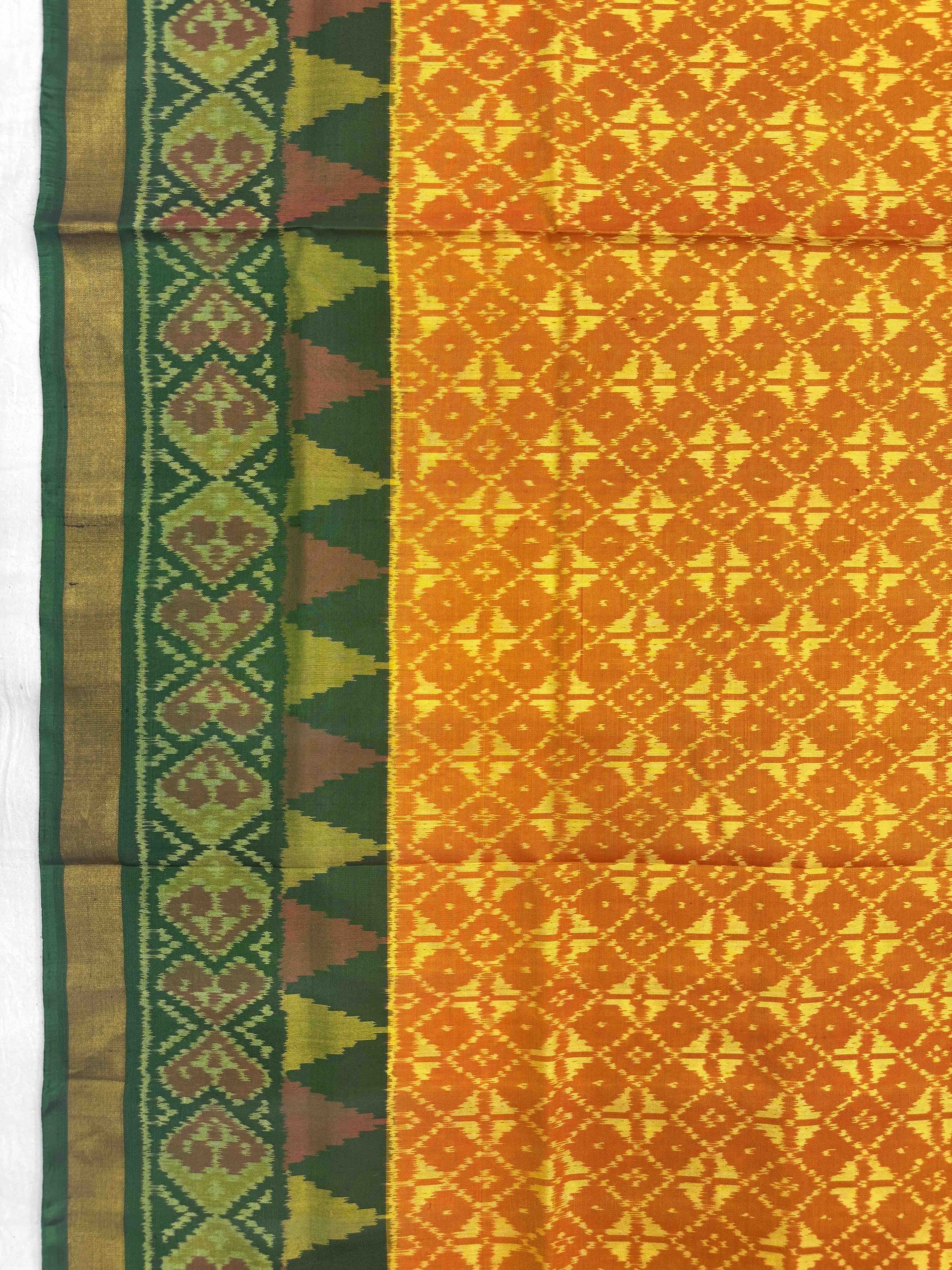 Yellowish Golden & Green Fancy Patola Saree