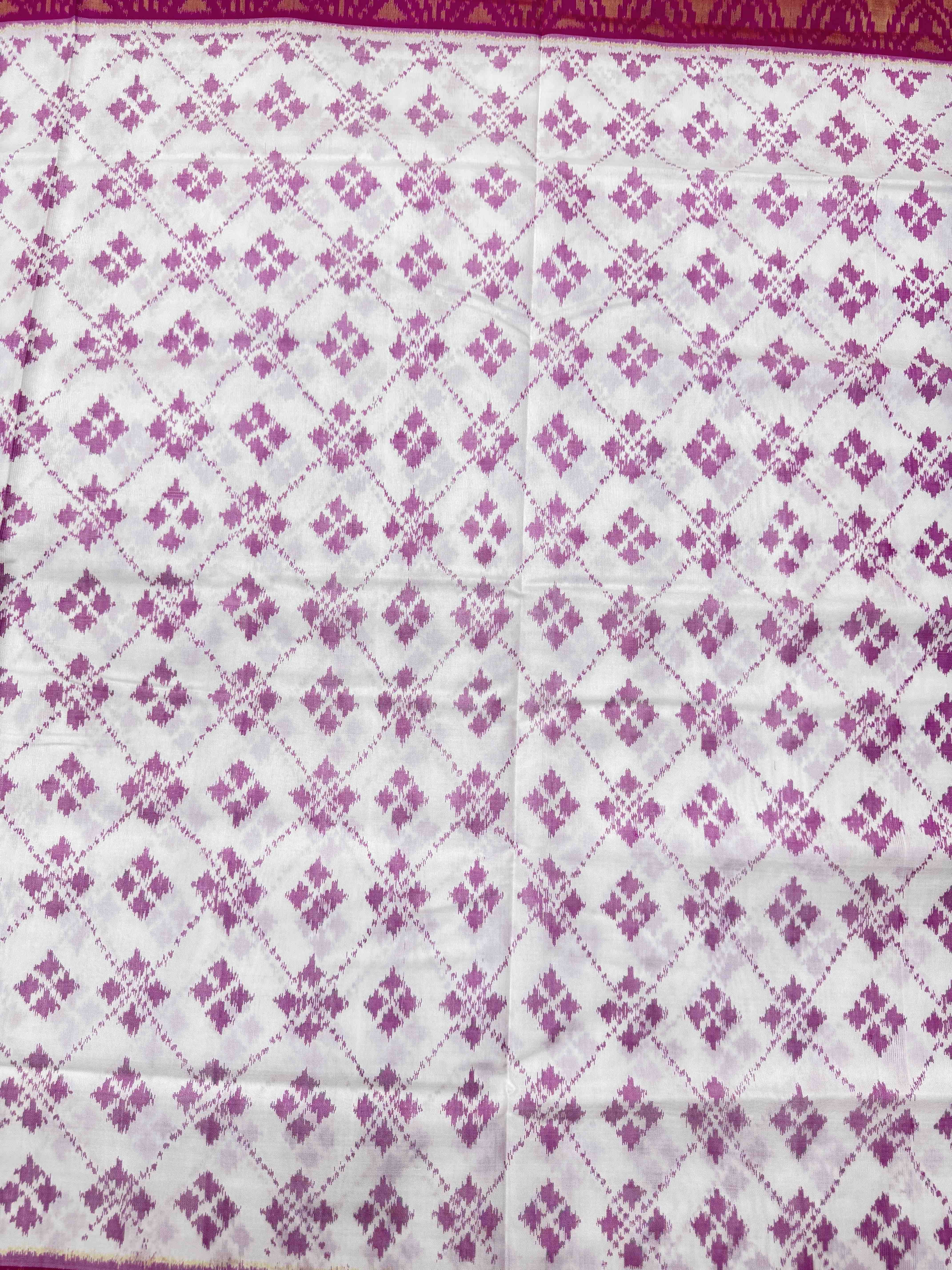 White & Pink Fancy Patola Saree