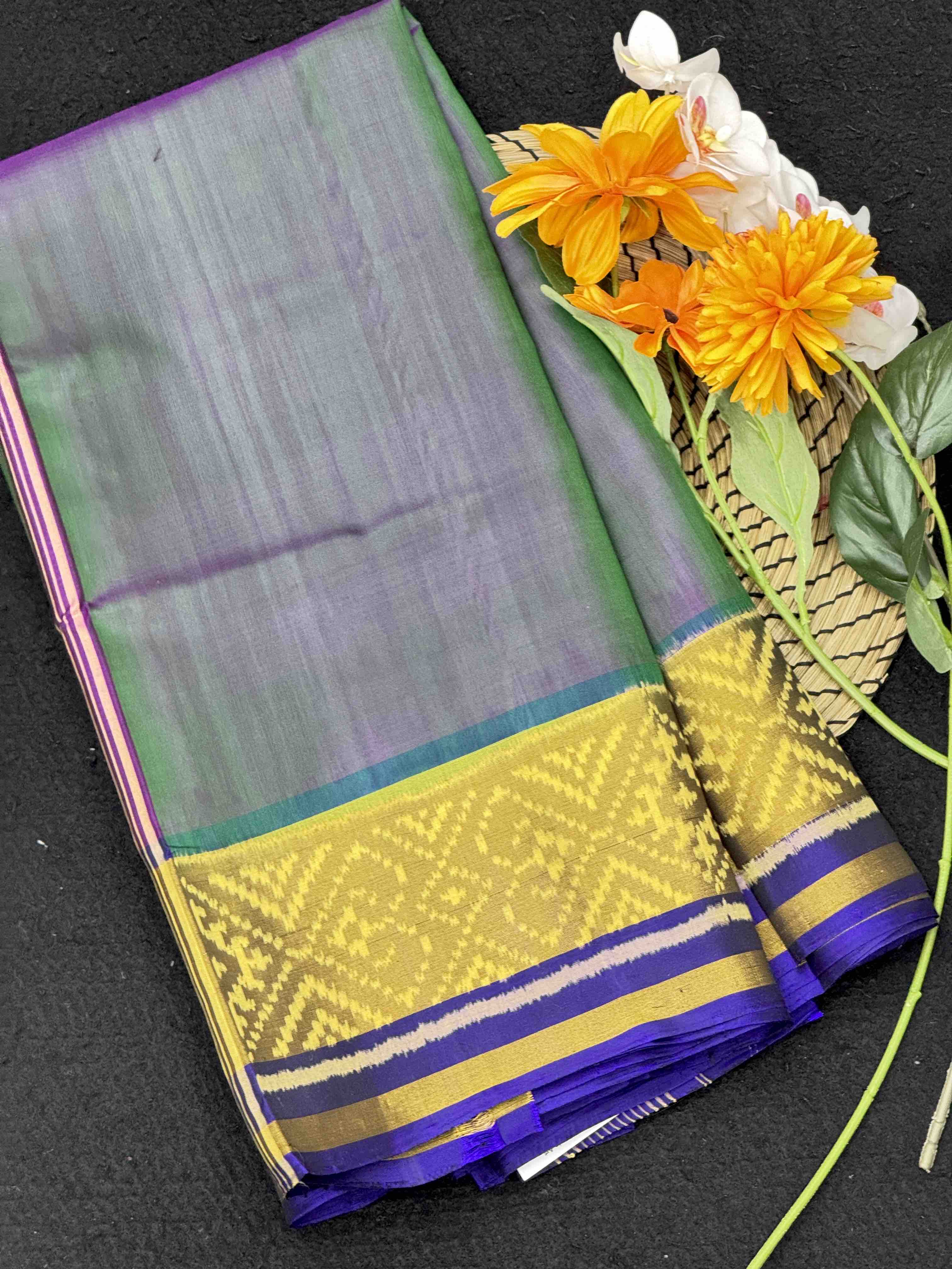 Peacock & Blue Plain Patola Saree