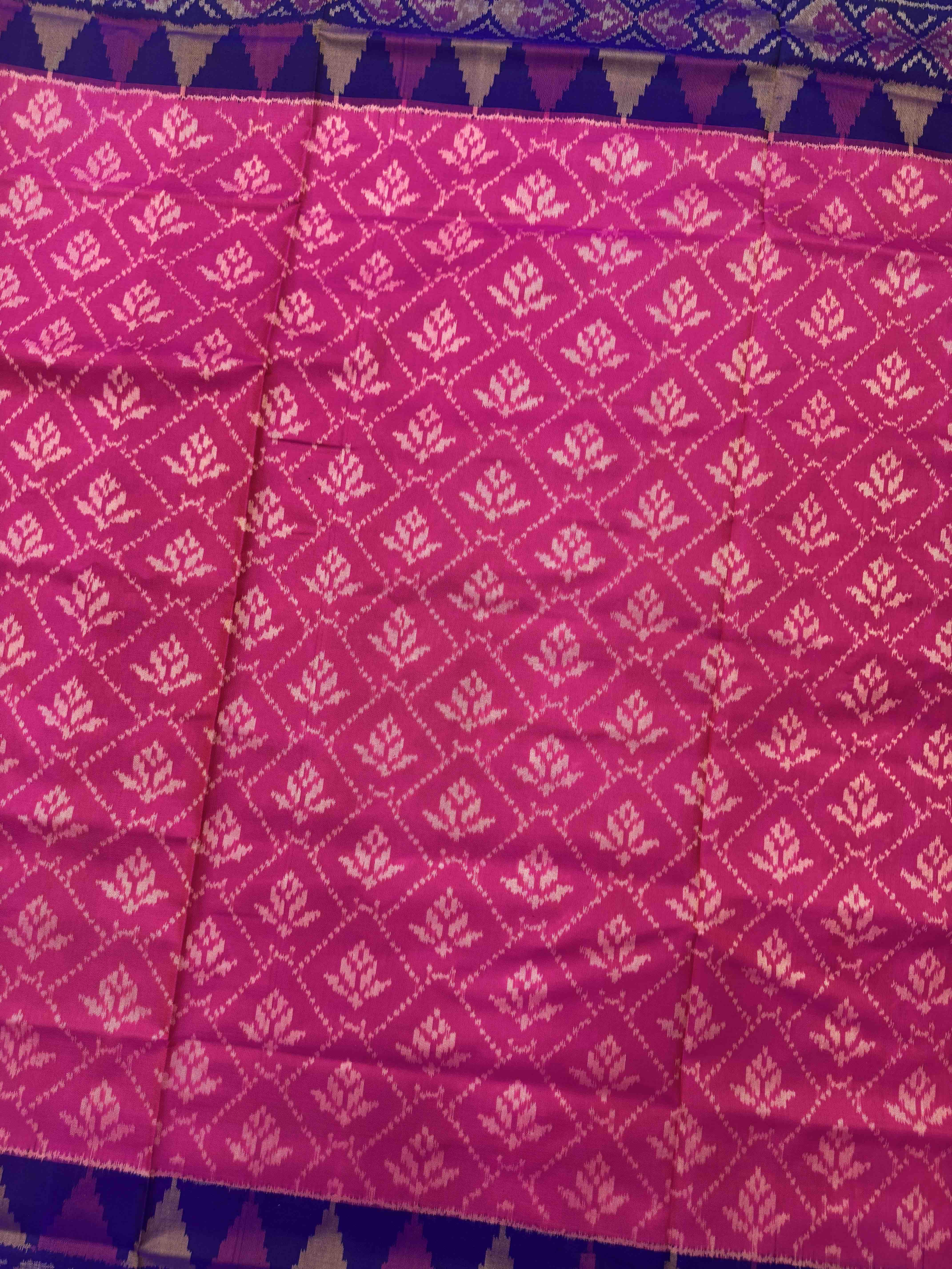 Blue & Pink Fancy Flower Designer Patola Saree