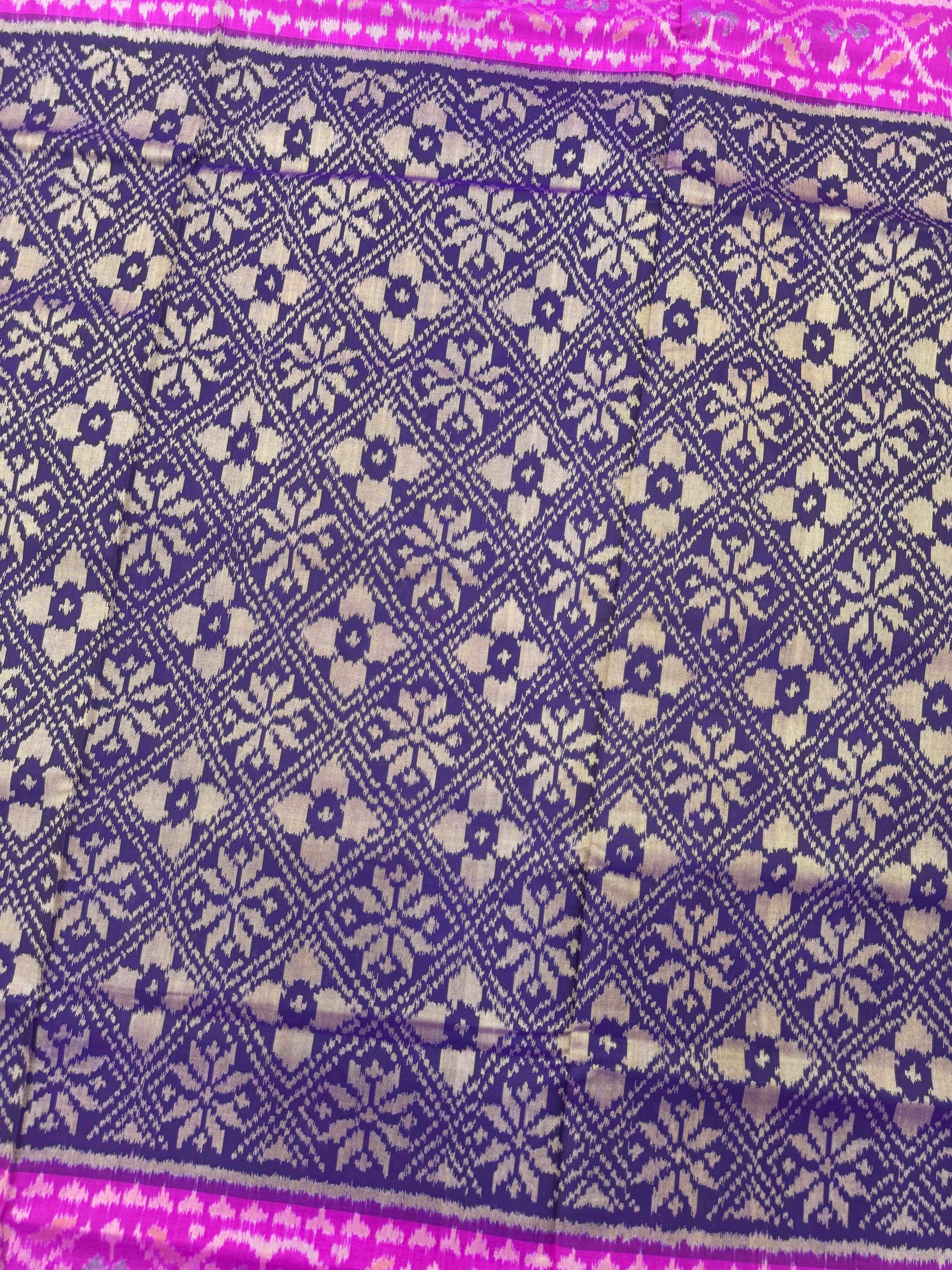 Blue & Pink Fancy Flower Patola Saree