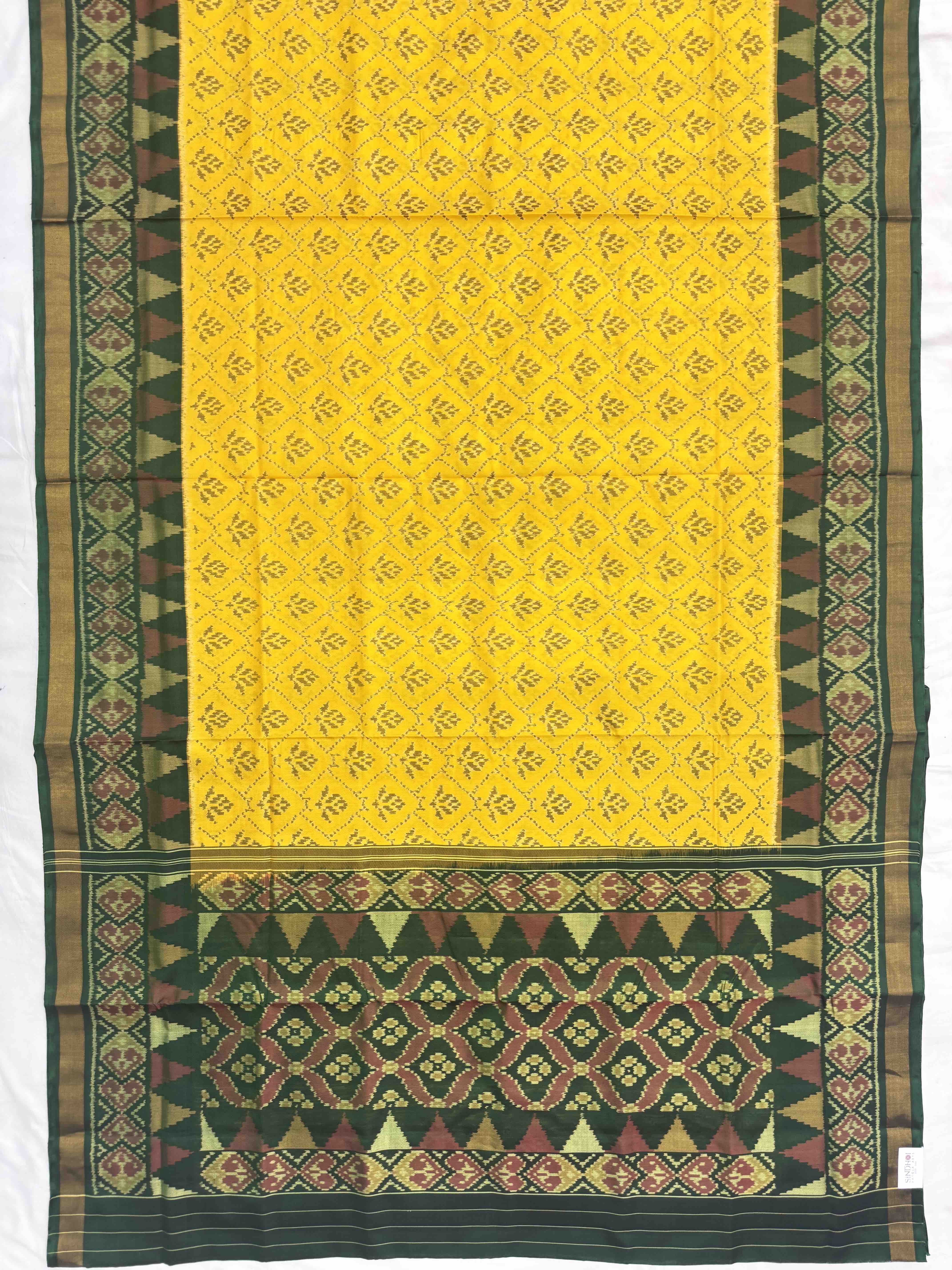 Yellow & Green Fancy Flower Patola Saree