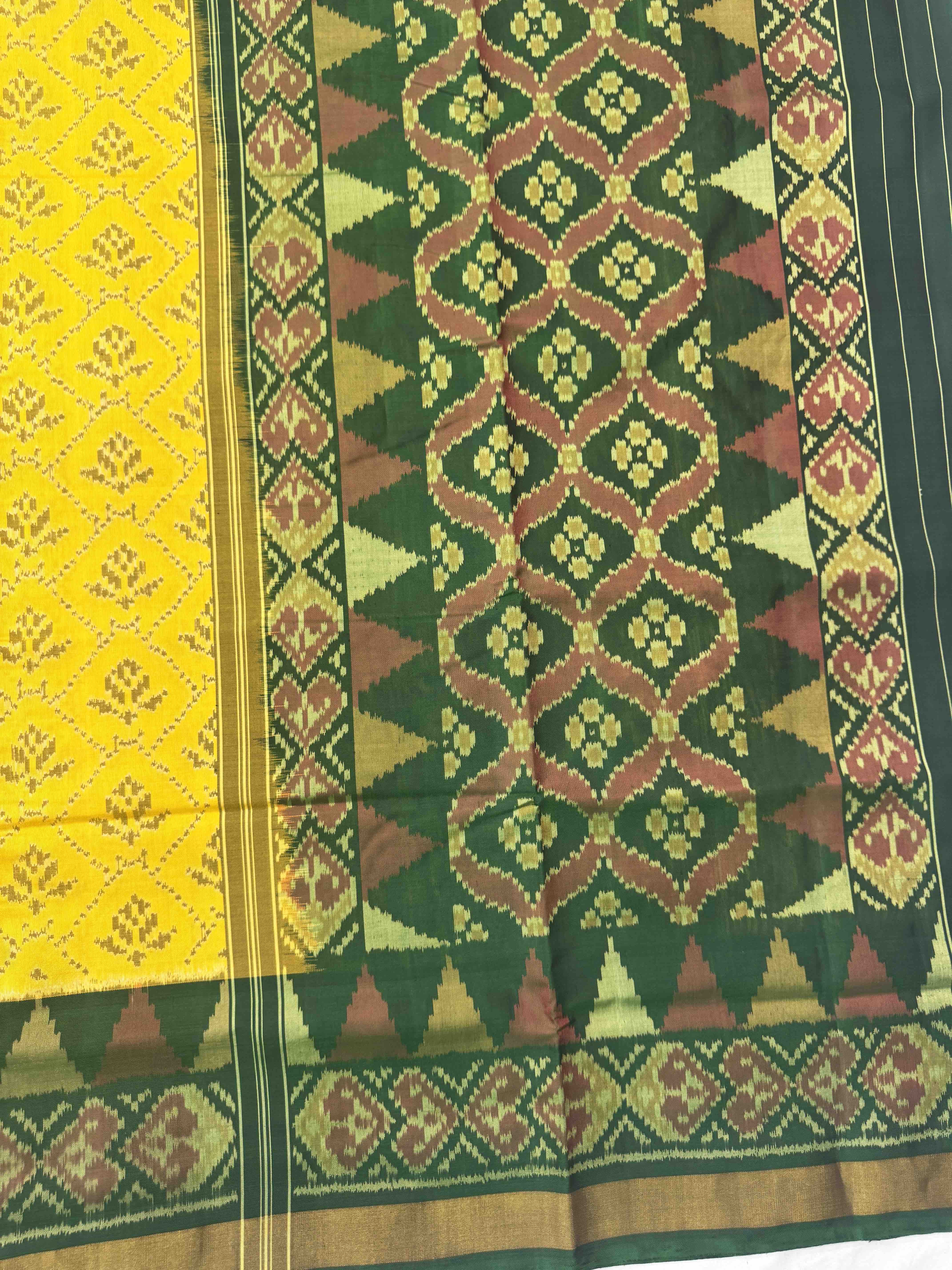 Yellow & Green Fancy Flower Patola Saree