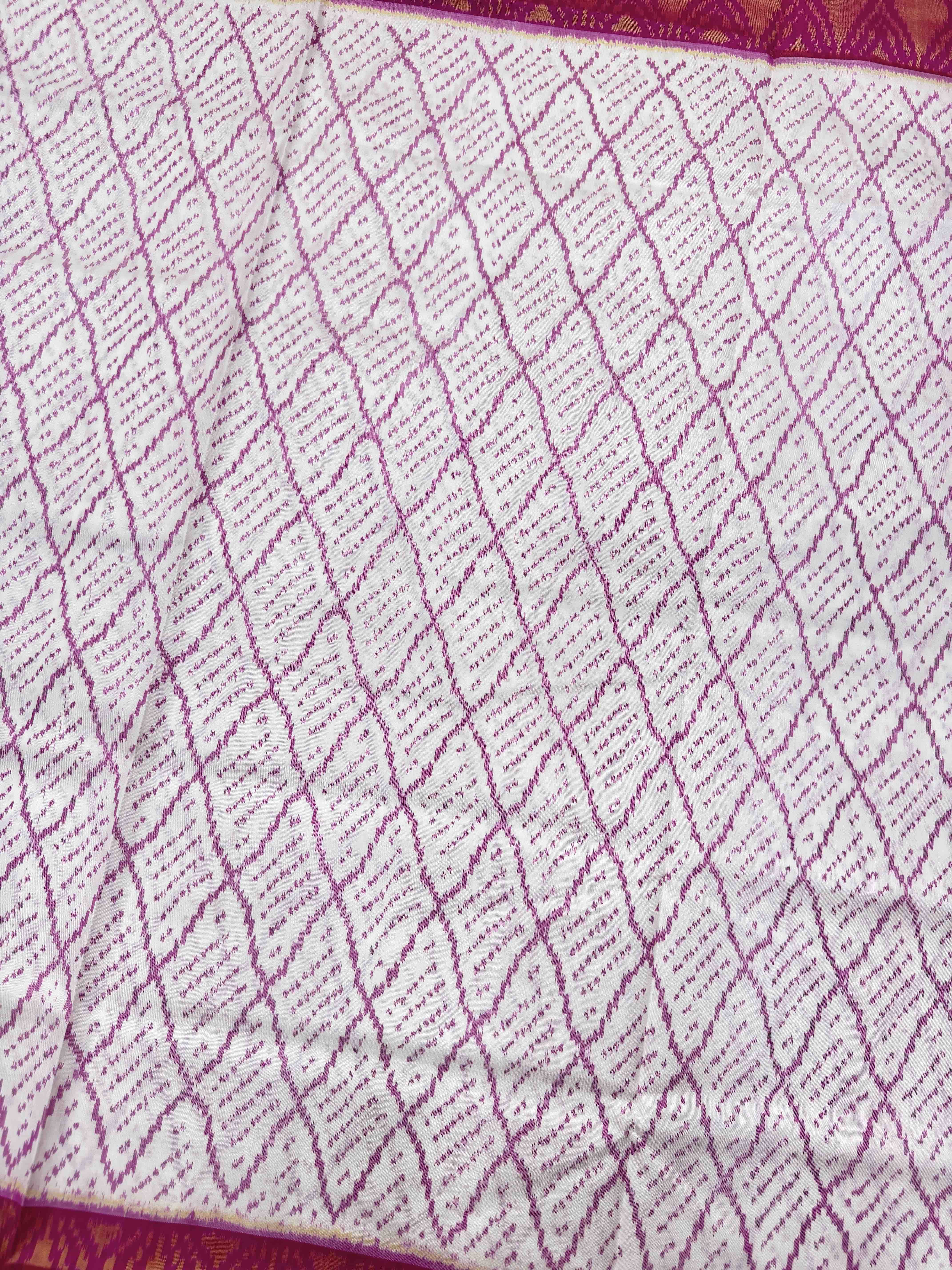 White & Pink Panchanda Booty Patola Saree