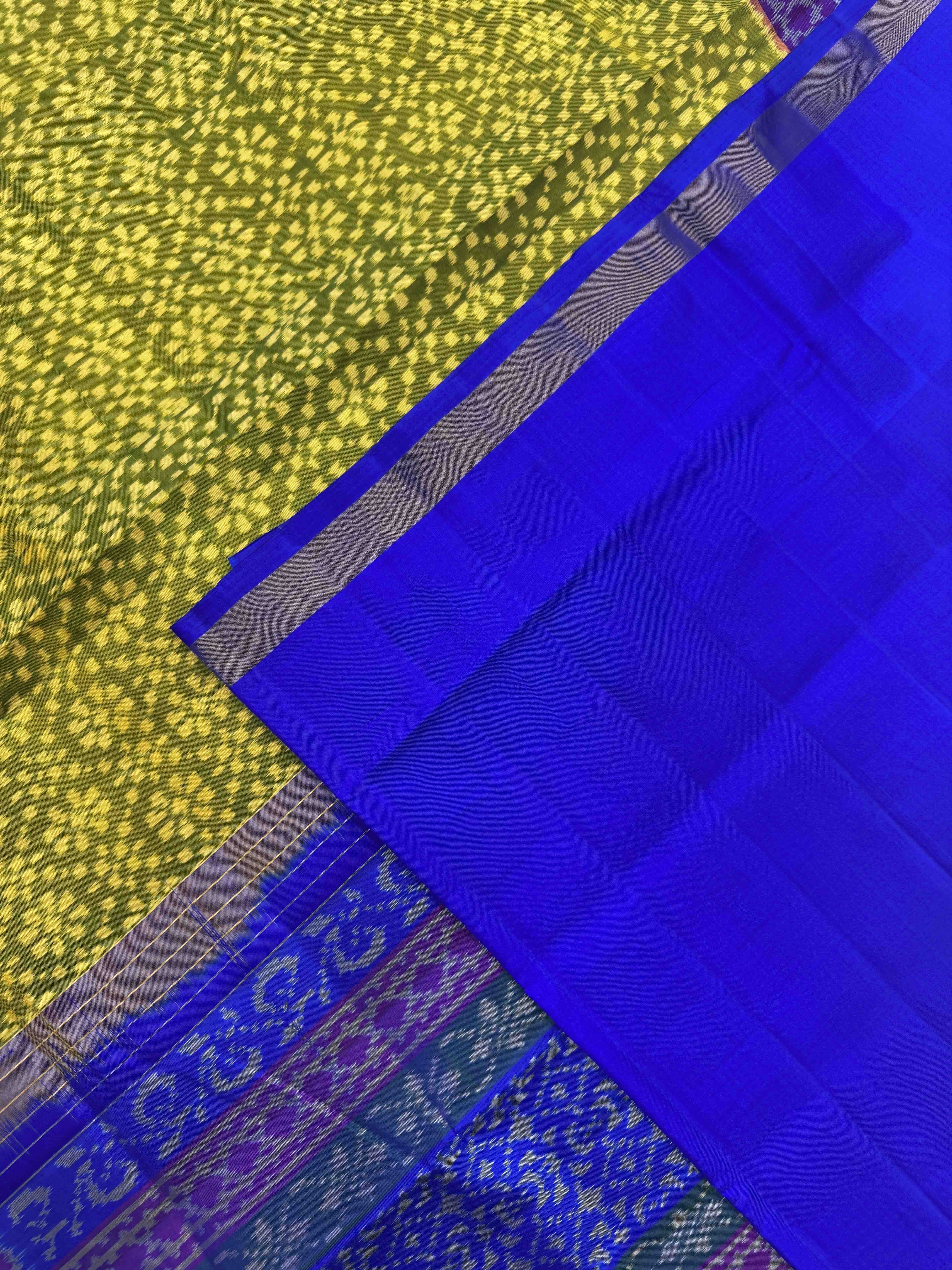 Parrot Green & Blue Fancy Flower Patola Saree