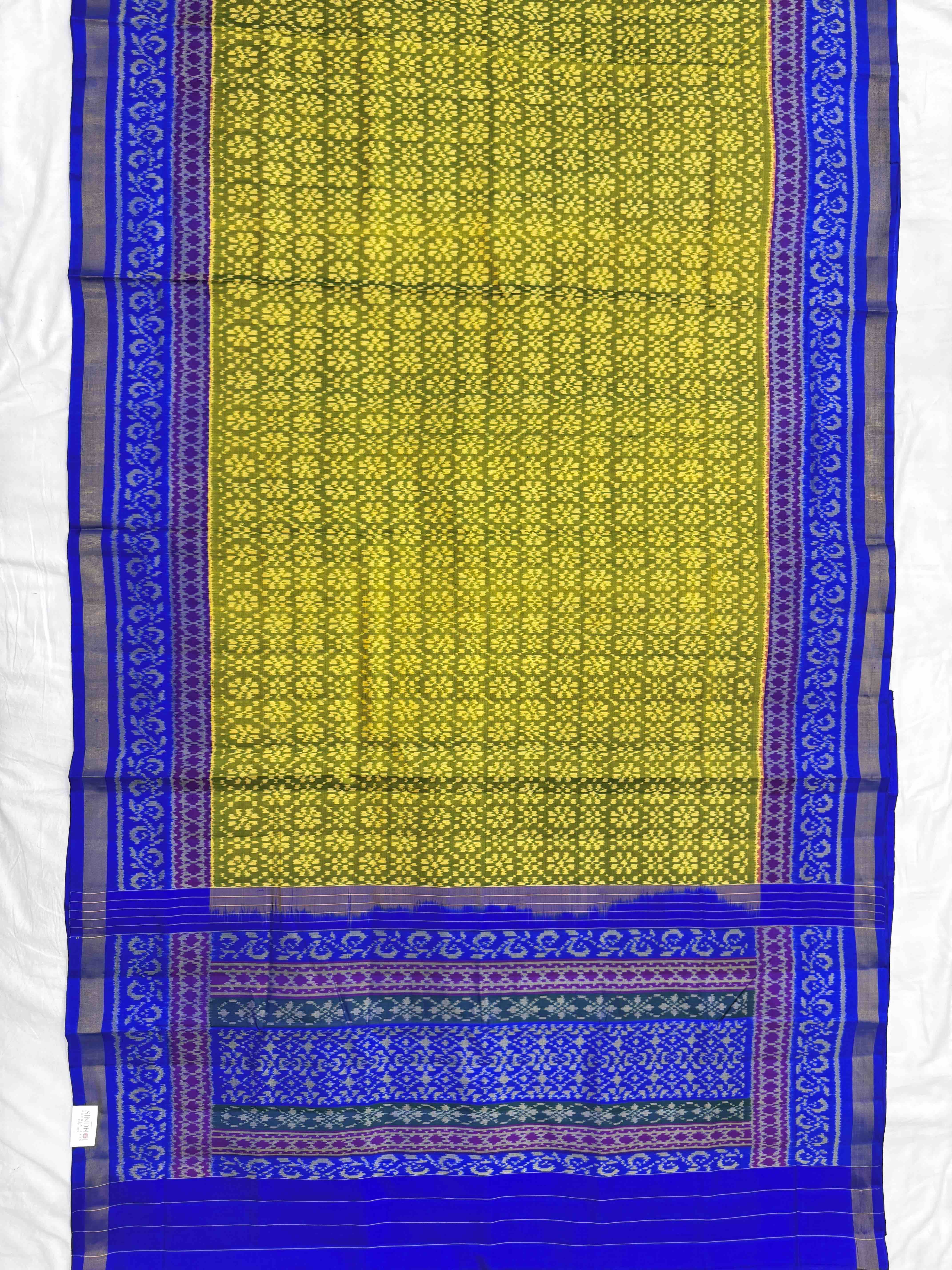 Parrot Green & Blue Fancy Flower Patola Saree