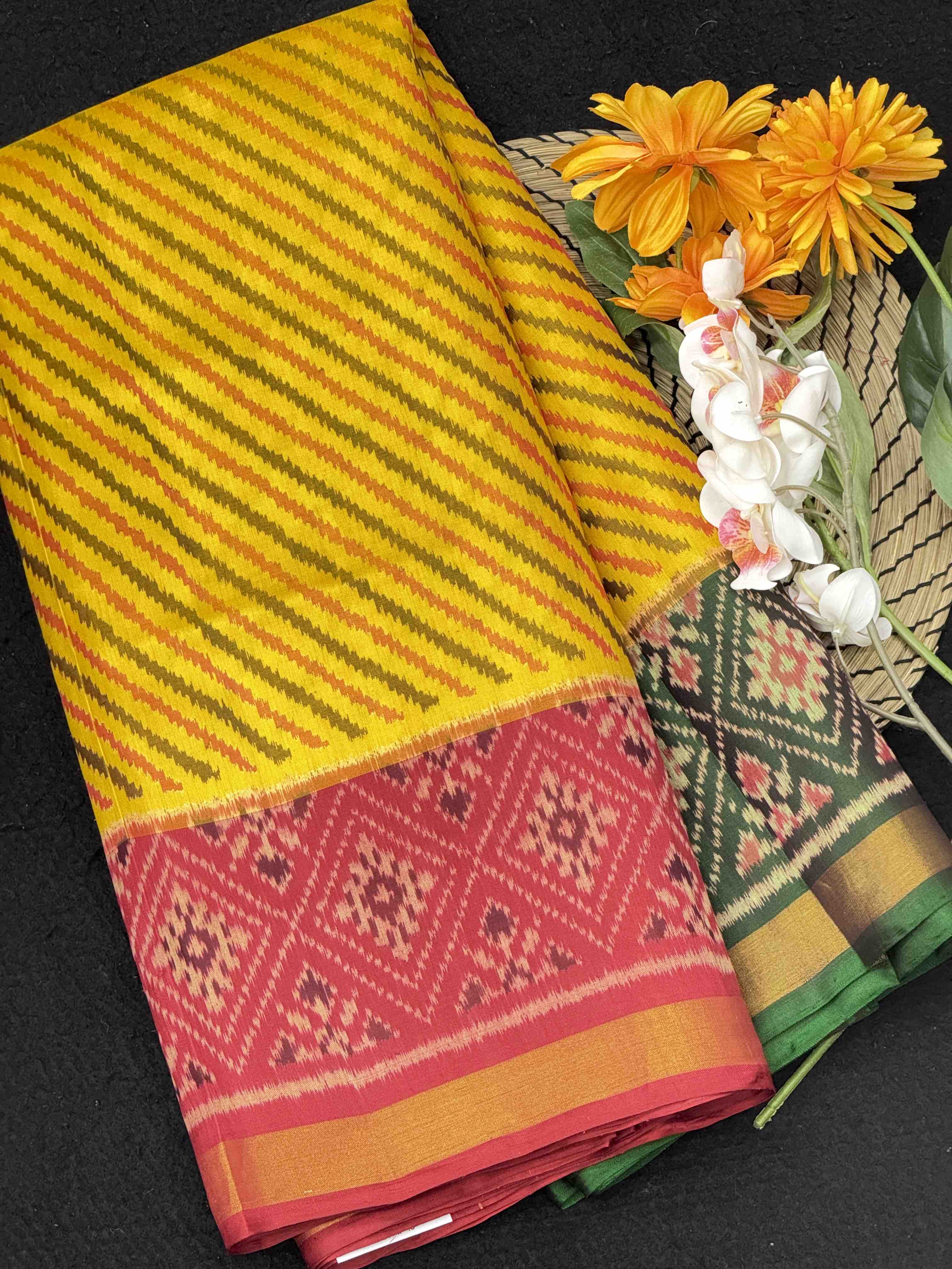 Yellow Ganga Jamuna Lining Patola Saree