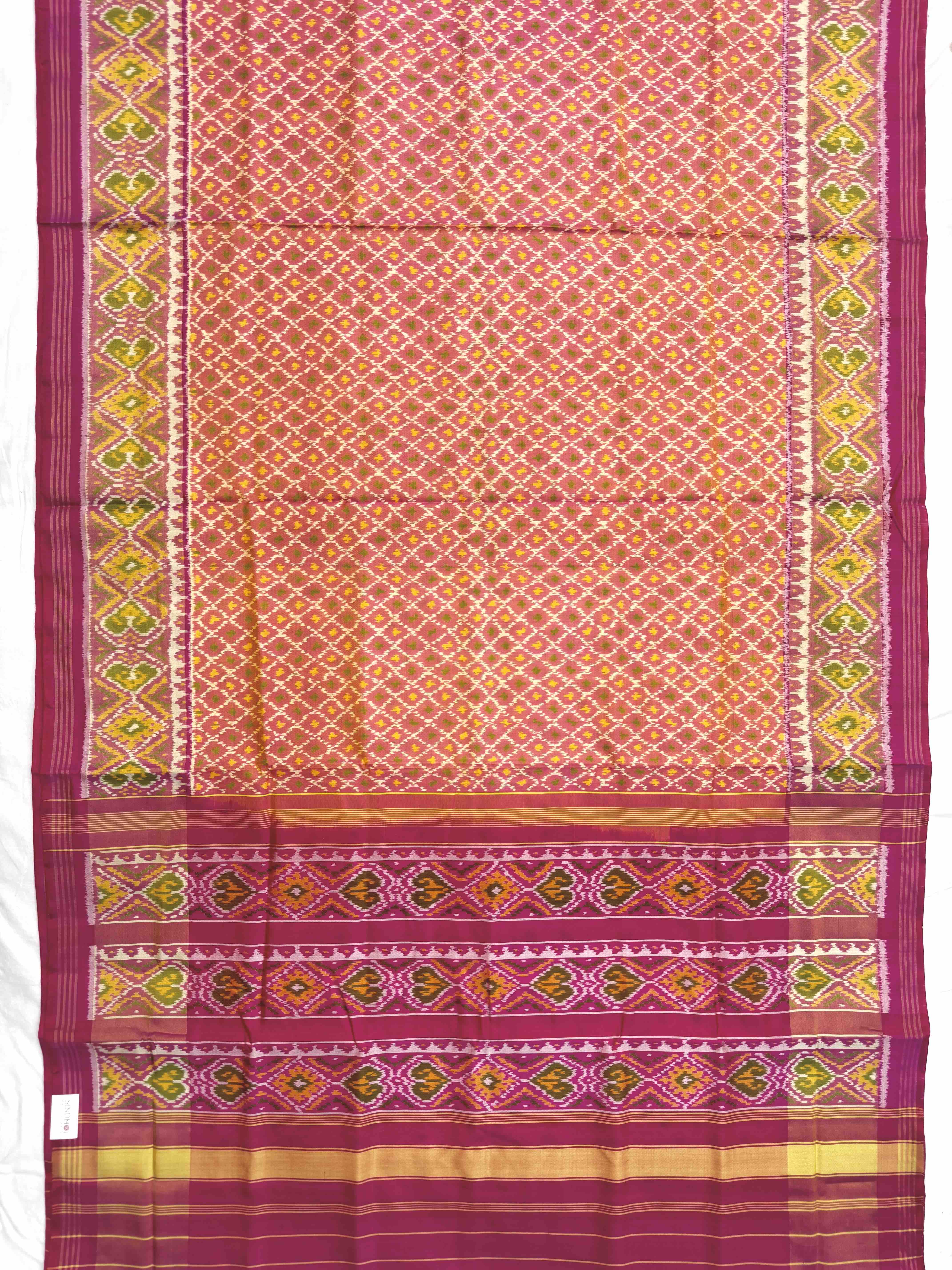 Peach & Pink Boody Design Patola Saree