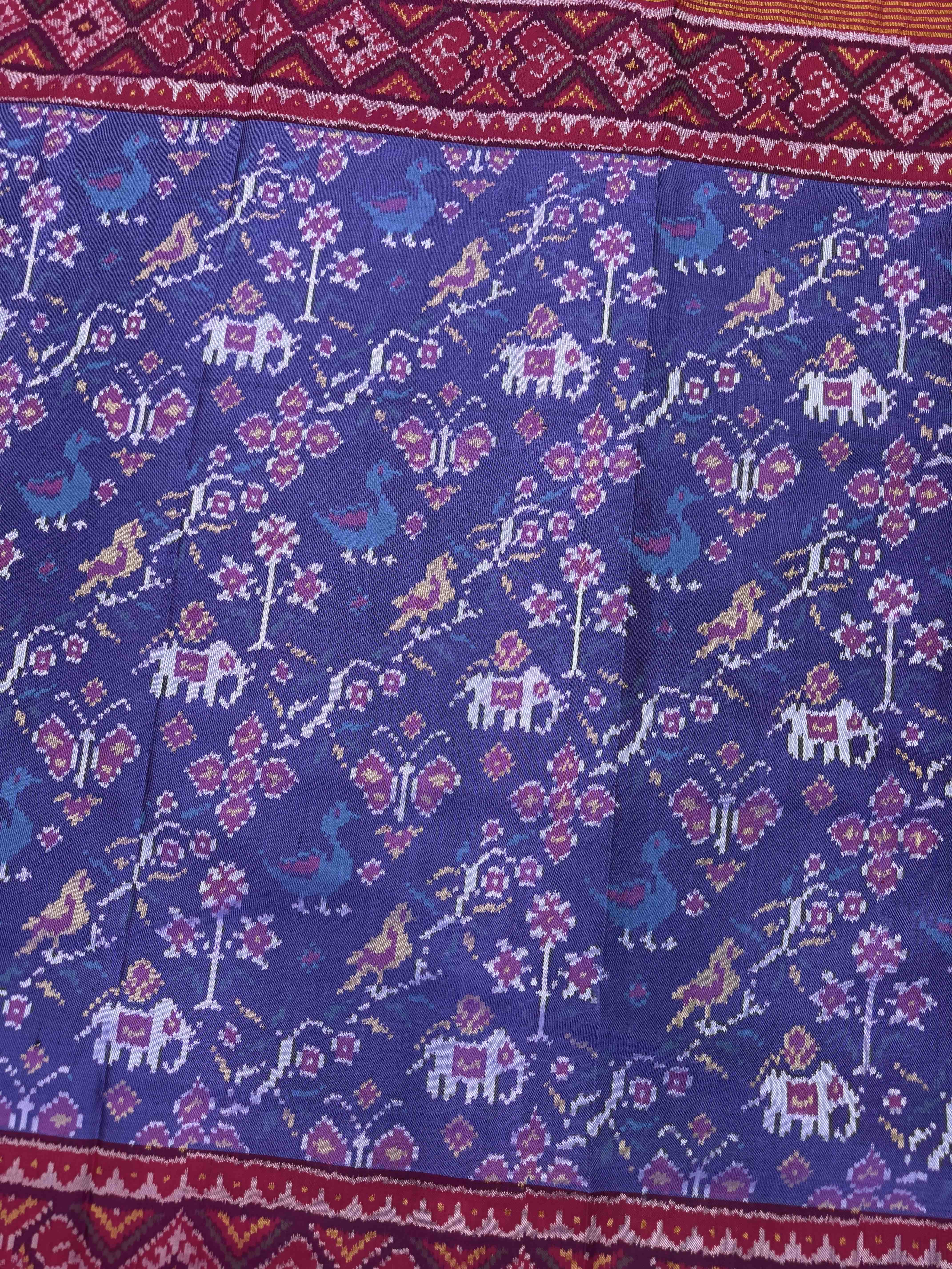 Purplish Blue & Pink Narikunj Single Ikat Patan Patola Saree