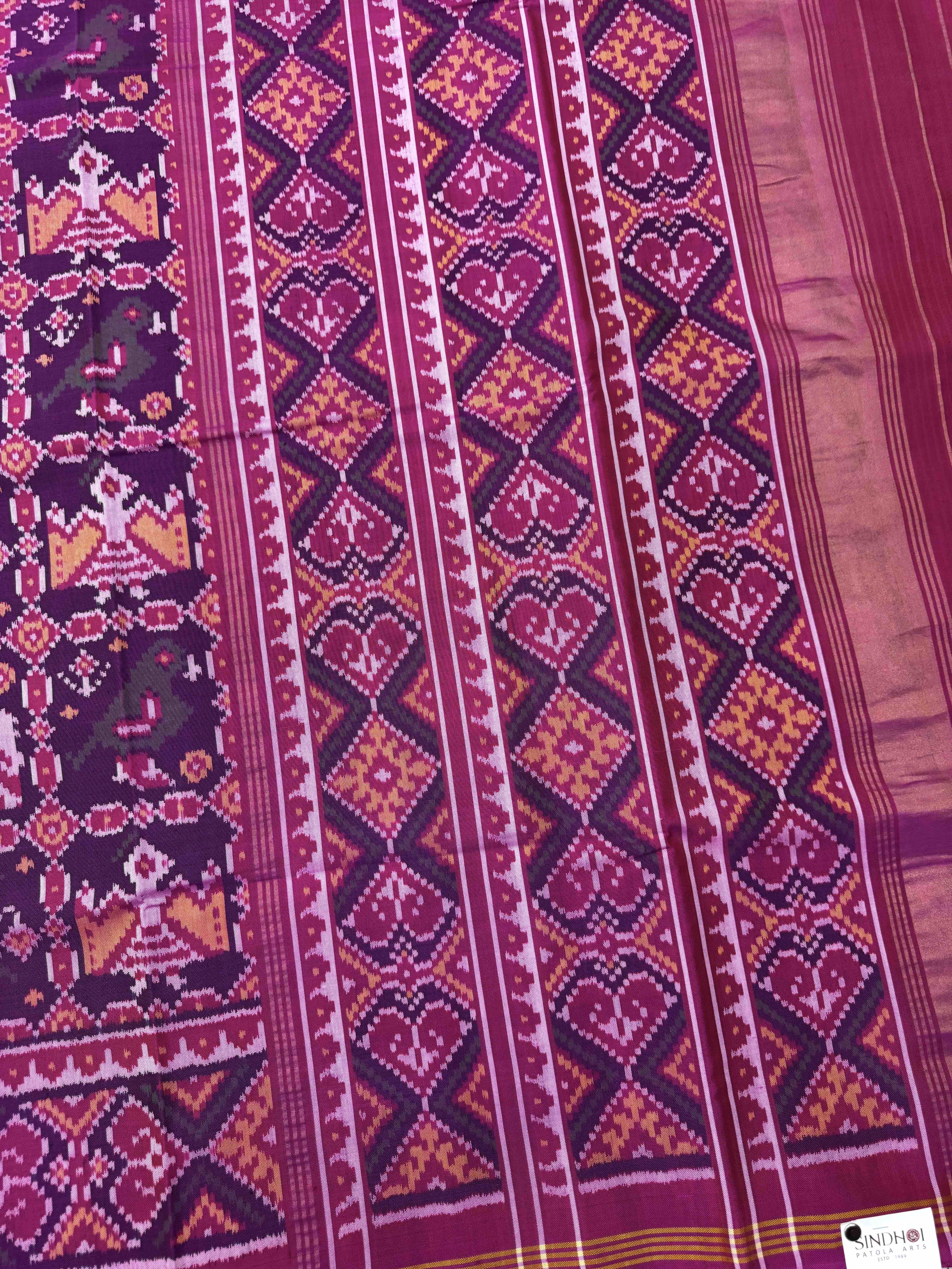Pink & Purple Narikunj Single Ikat Patan Patola Saree