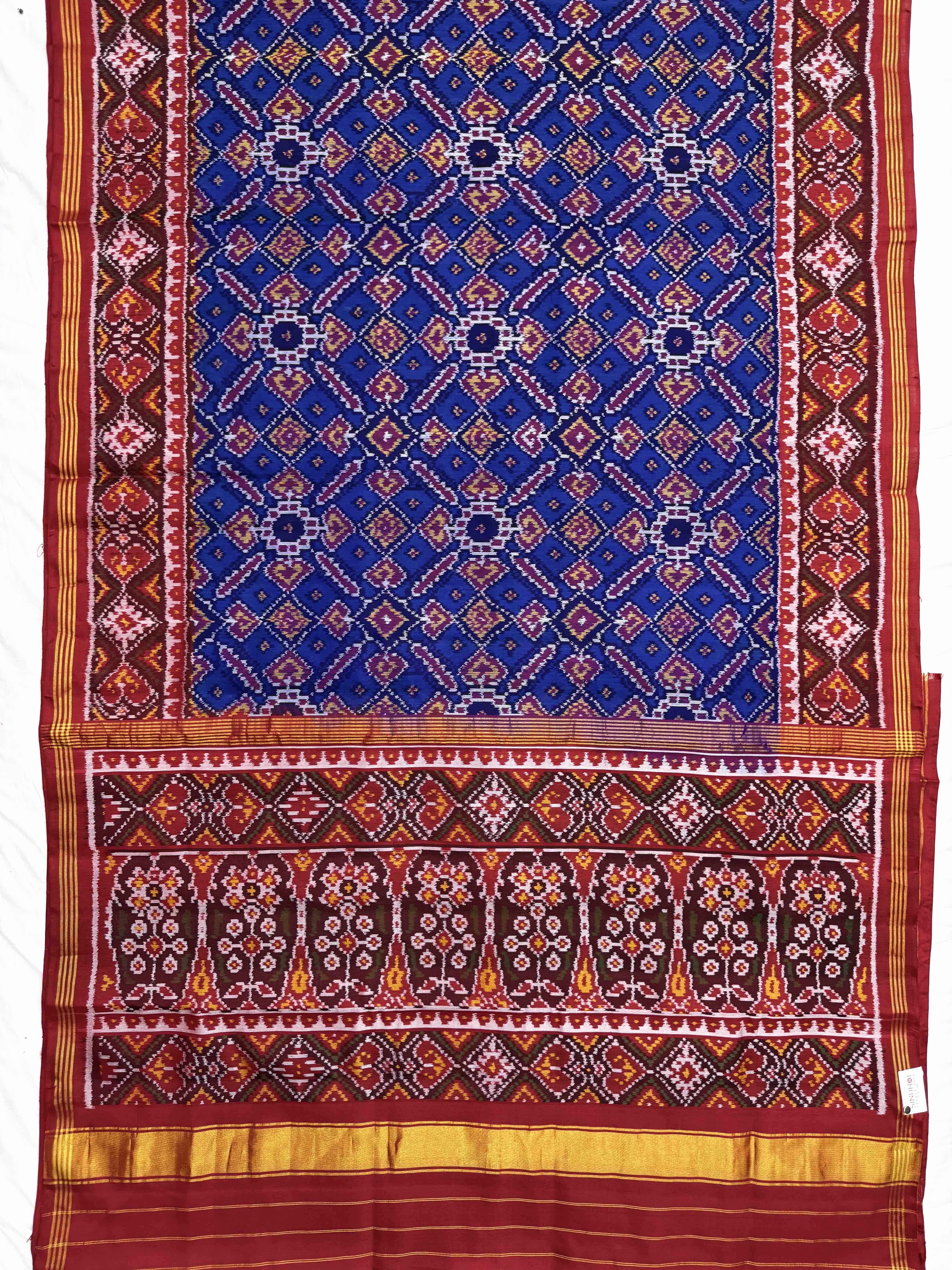 Red & Blue Manekchowk Single Ikat Patan Patola Saree