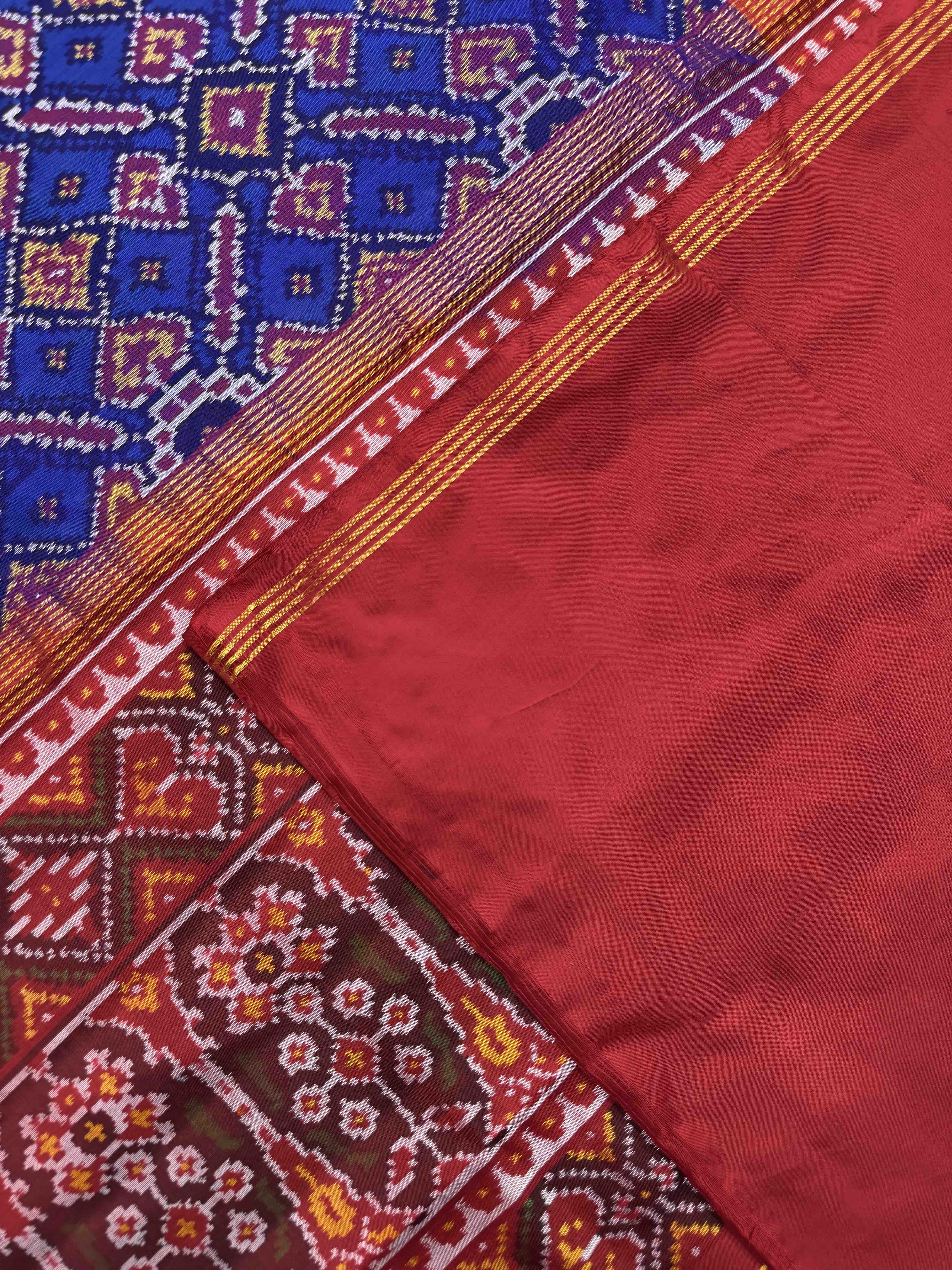 Red & Blue Manekchowk Single Ikat Patan Patola Saree