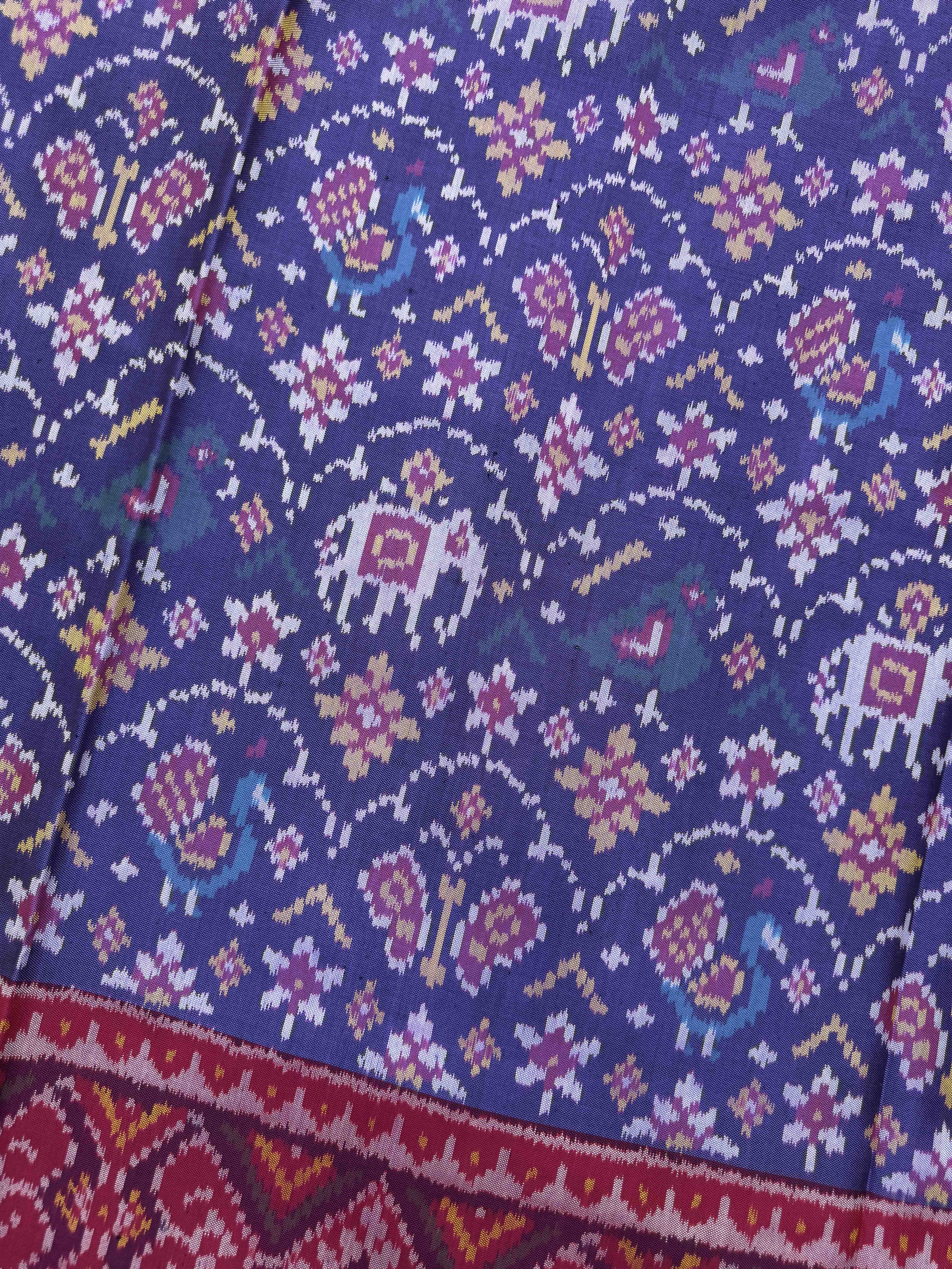 Purplish Blue & Pink Narikunj Single Ikat Patan Patola Saree