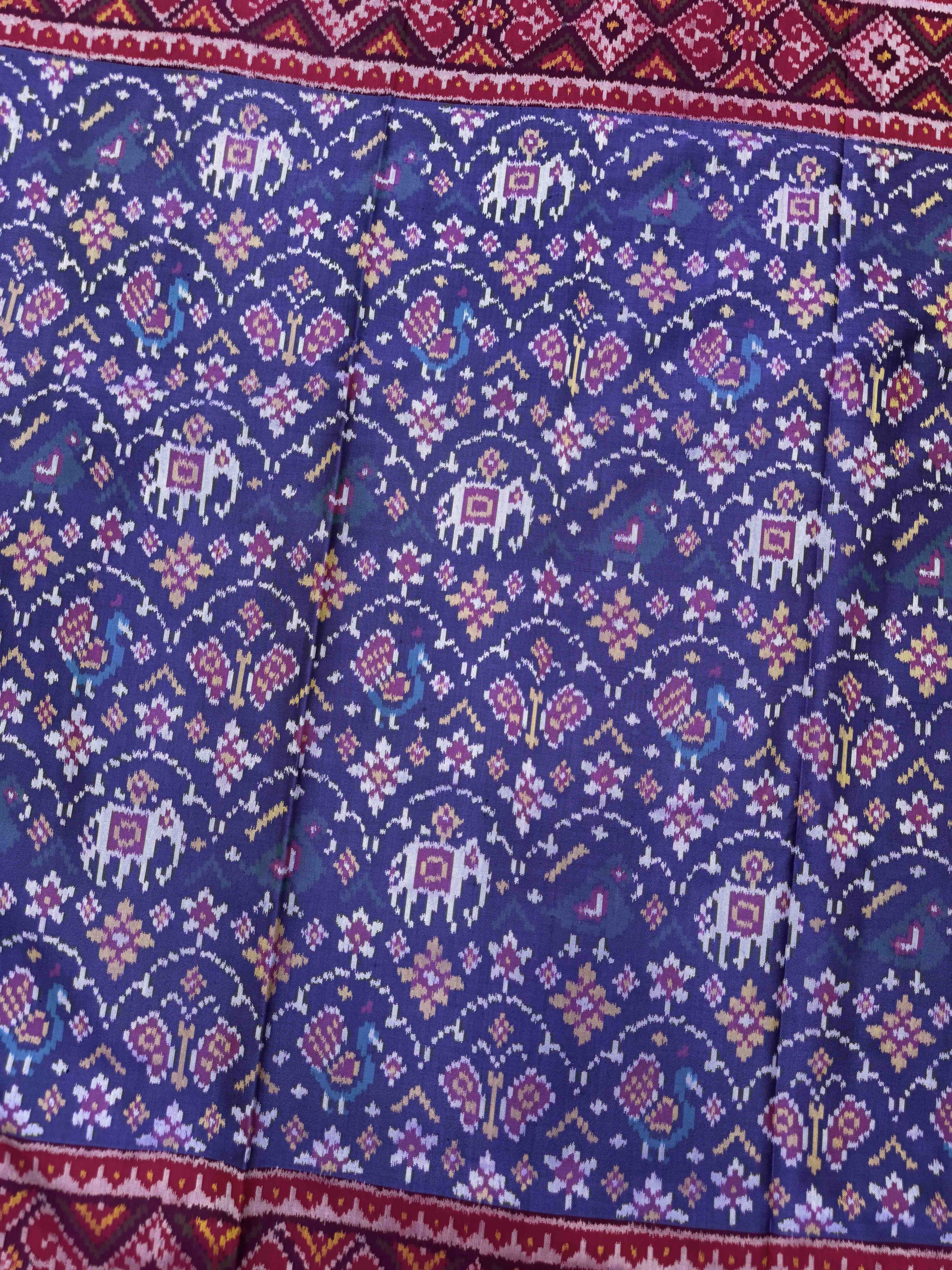 Purplish Blue & Pink Narikunj Single Ikat Patan Patola Saree
