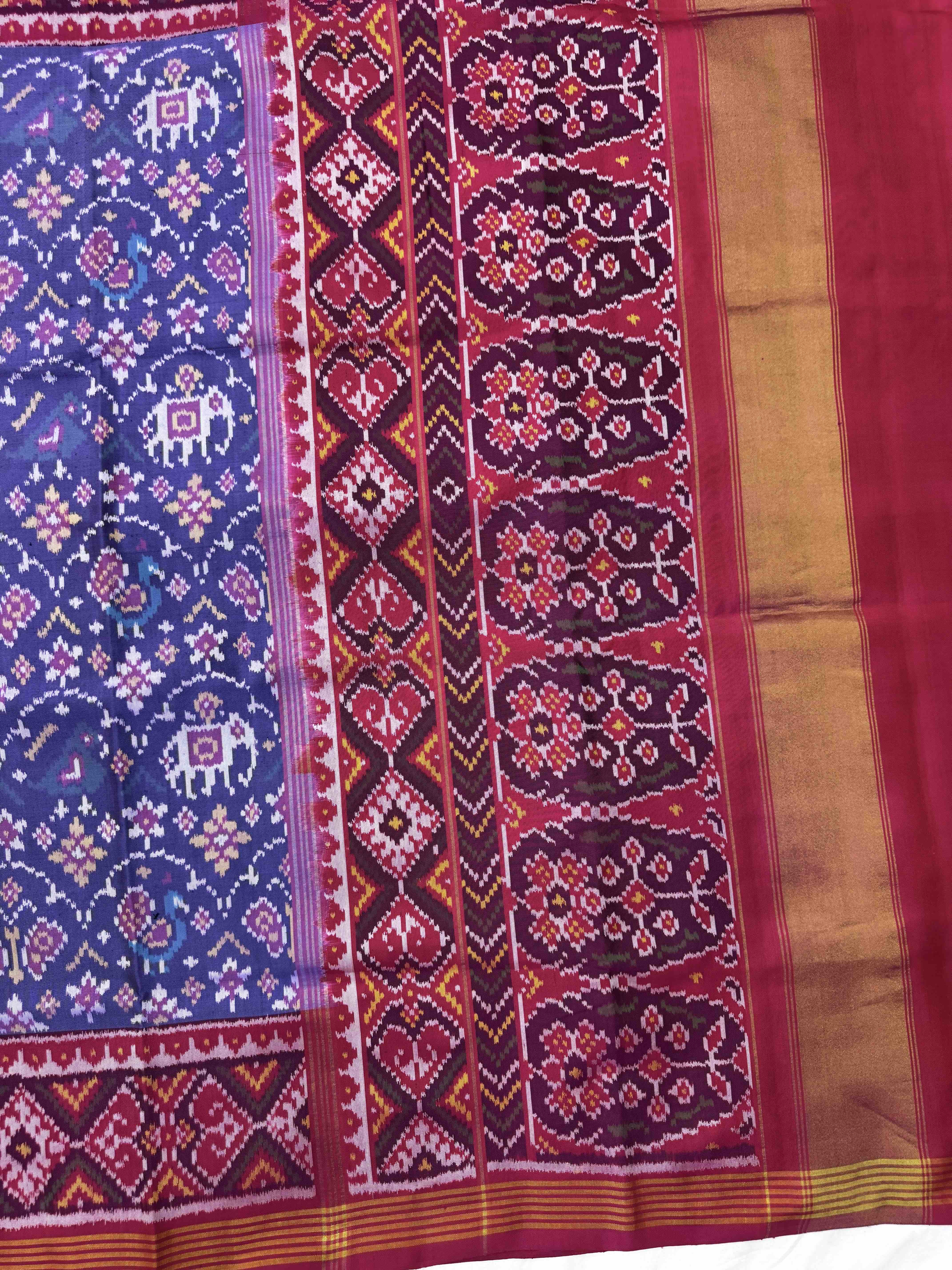 Purplish Blue & Pink Narikunj Single Ikat Patan Patola Saree