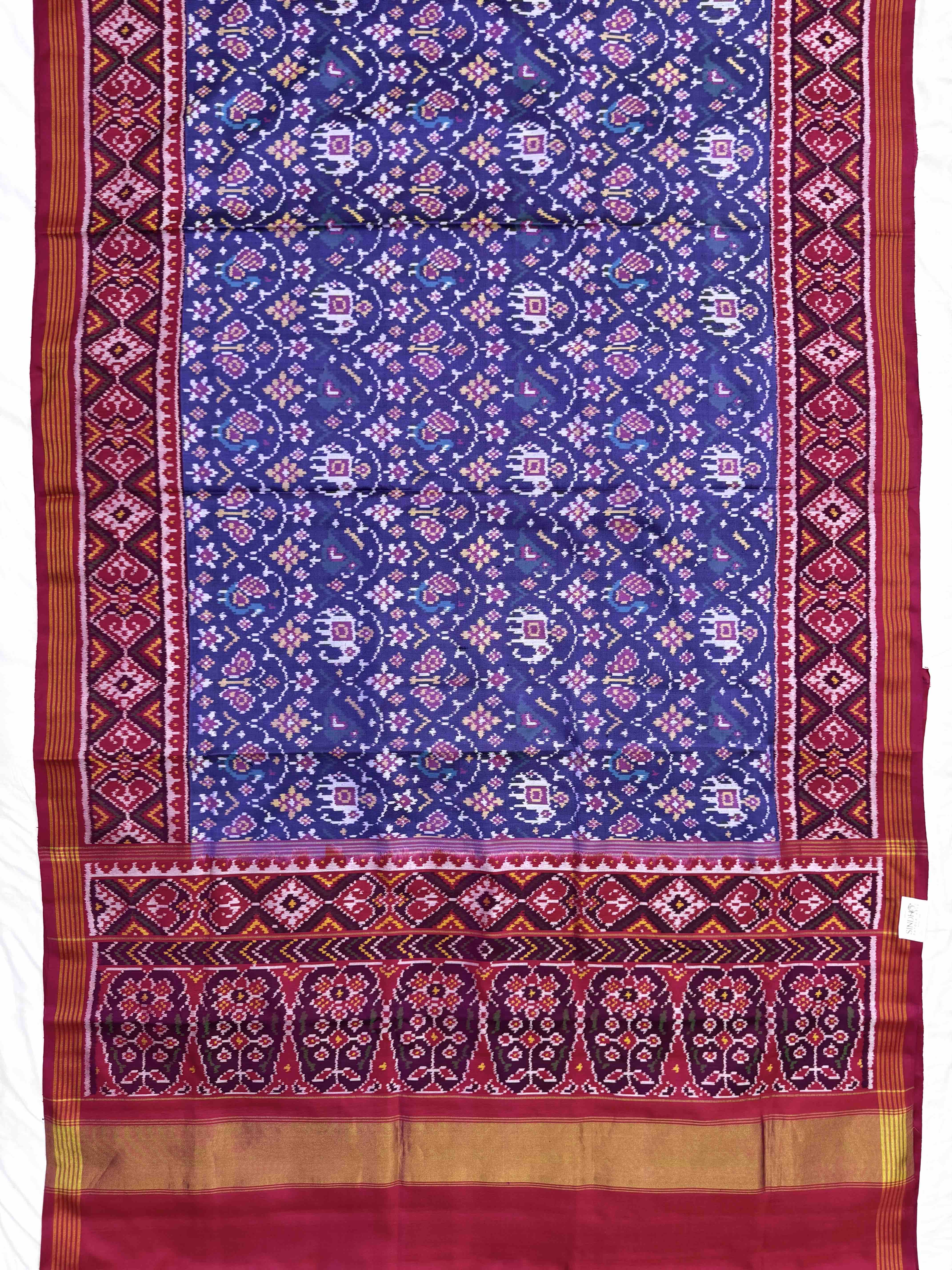 Purplish Blue & Pink Narikunj Single Ikat Patan Patola Saree
