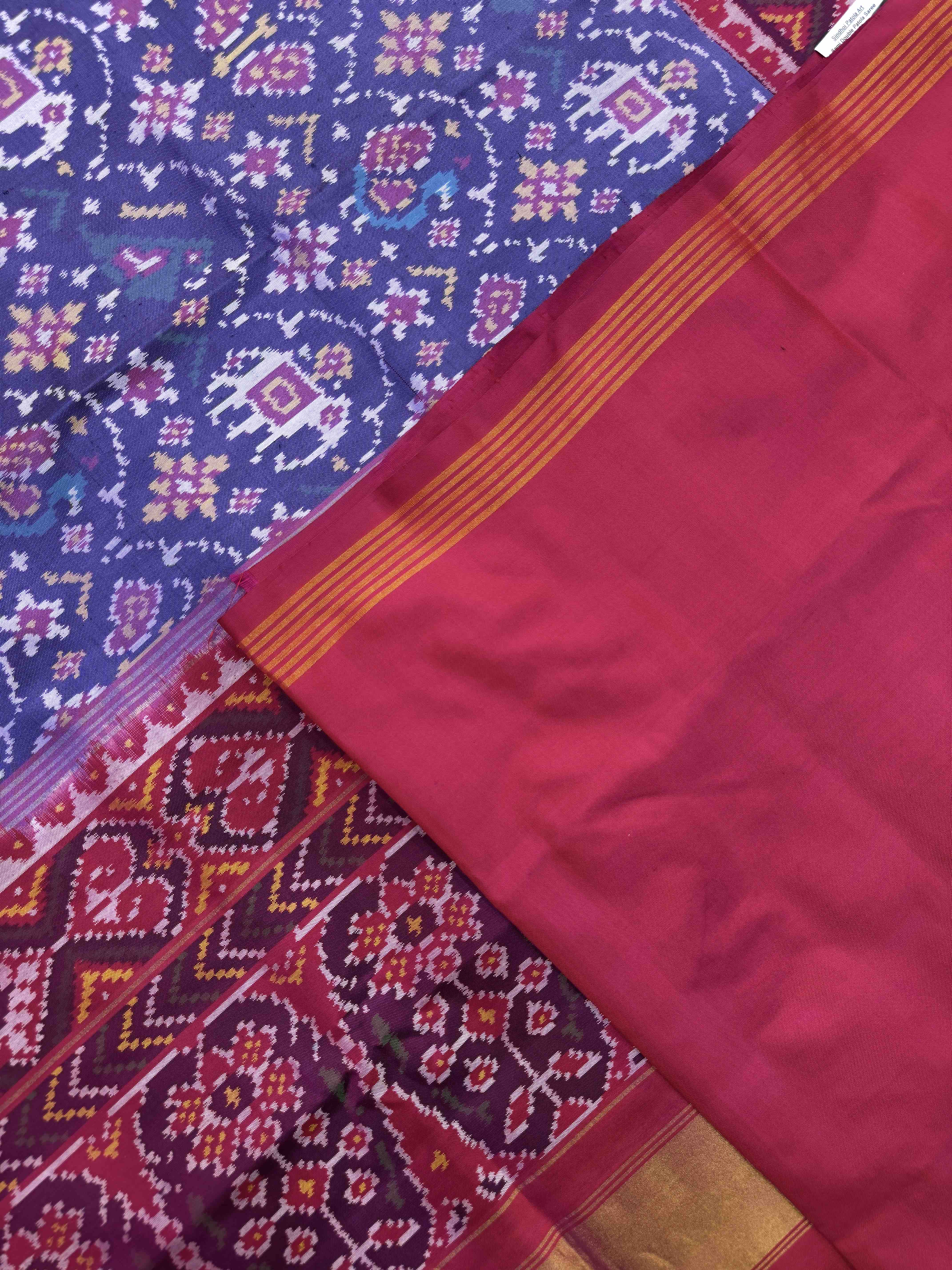 Purplish Blue & Pink Narikunj Single Ikat Patan Patola Saree