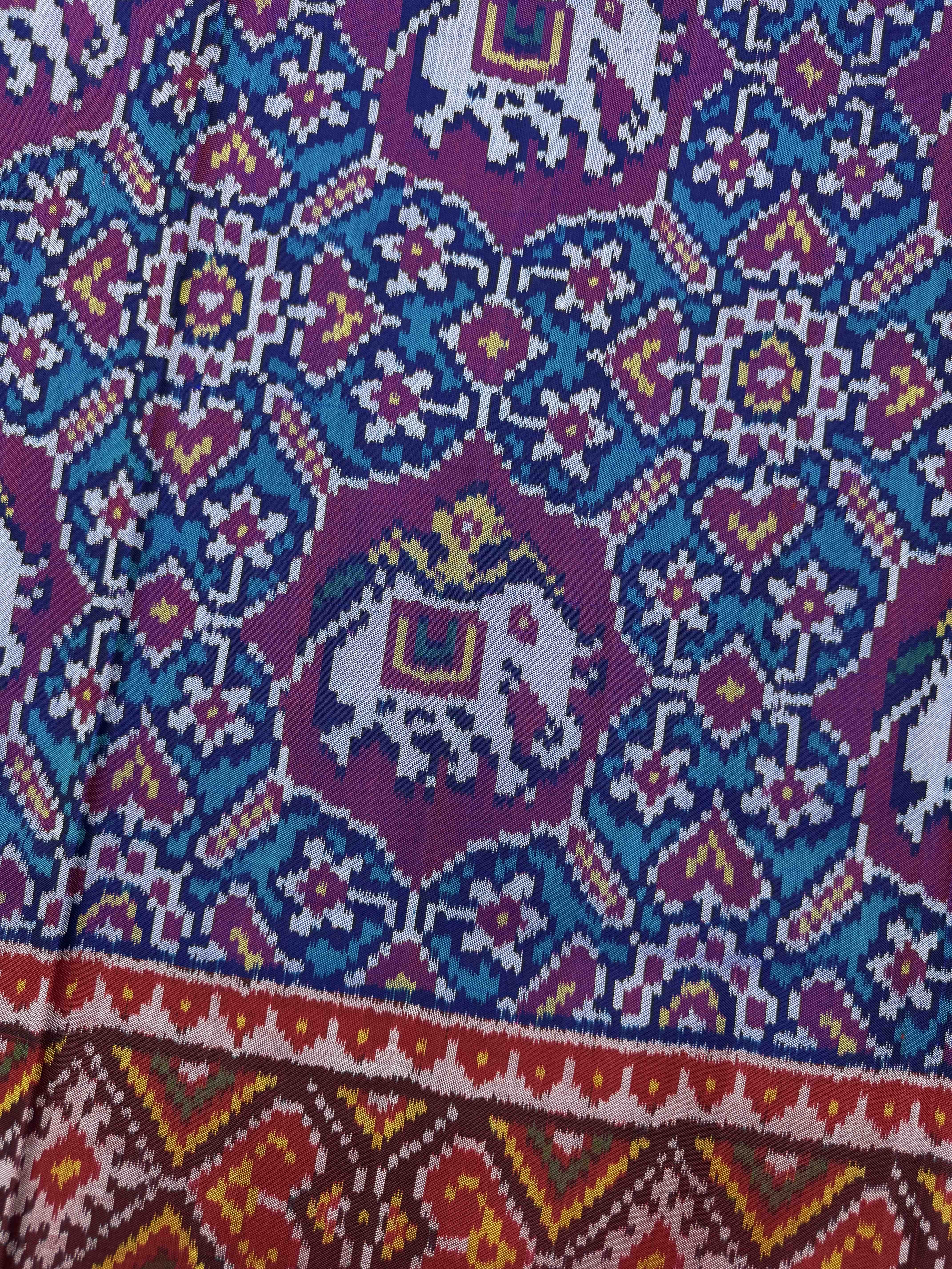 Red & Turquoise Manekchwok Narikunj Mix Single Ikat Patan Patola Saree